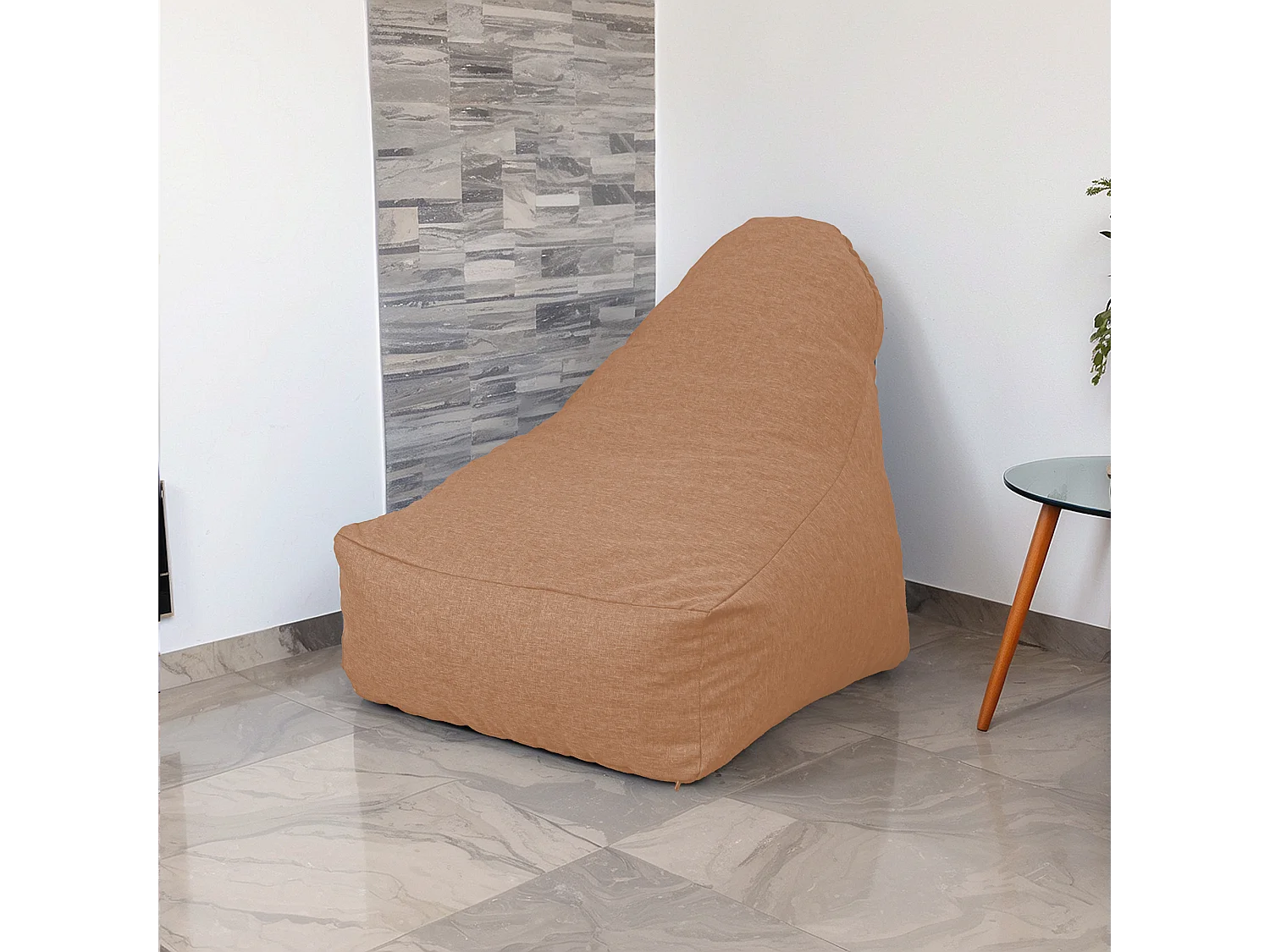 Pouf fauteuil XXL tissu effet lin - 120x70x90 cm - Marron