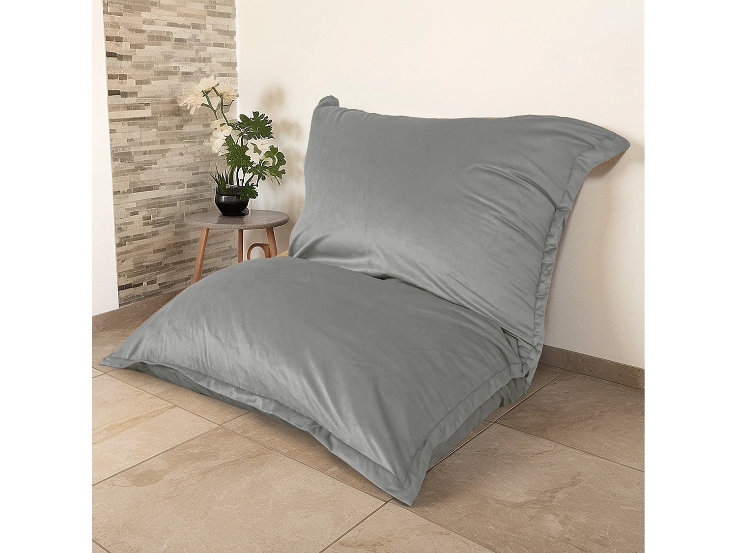 Pouf Intérieur XXL - Housse Velours - 190x155cm  - Gris