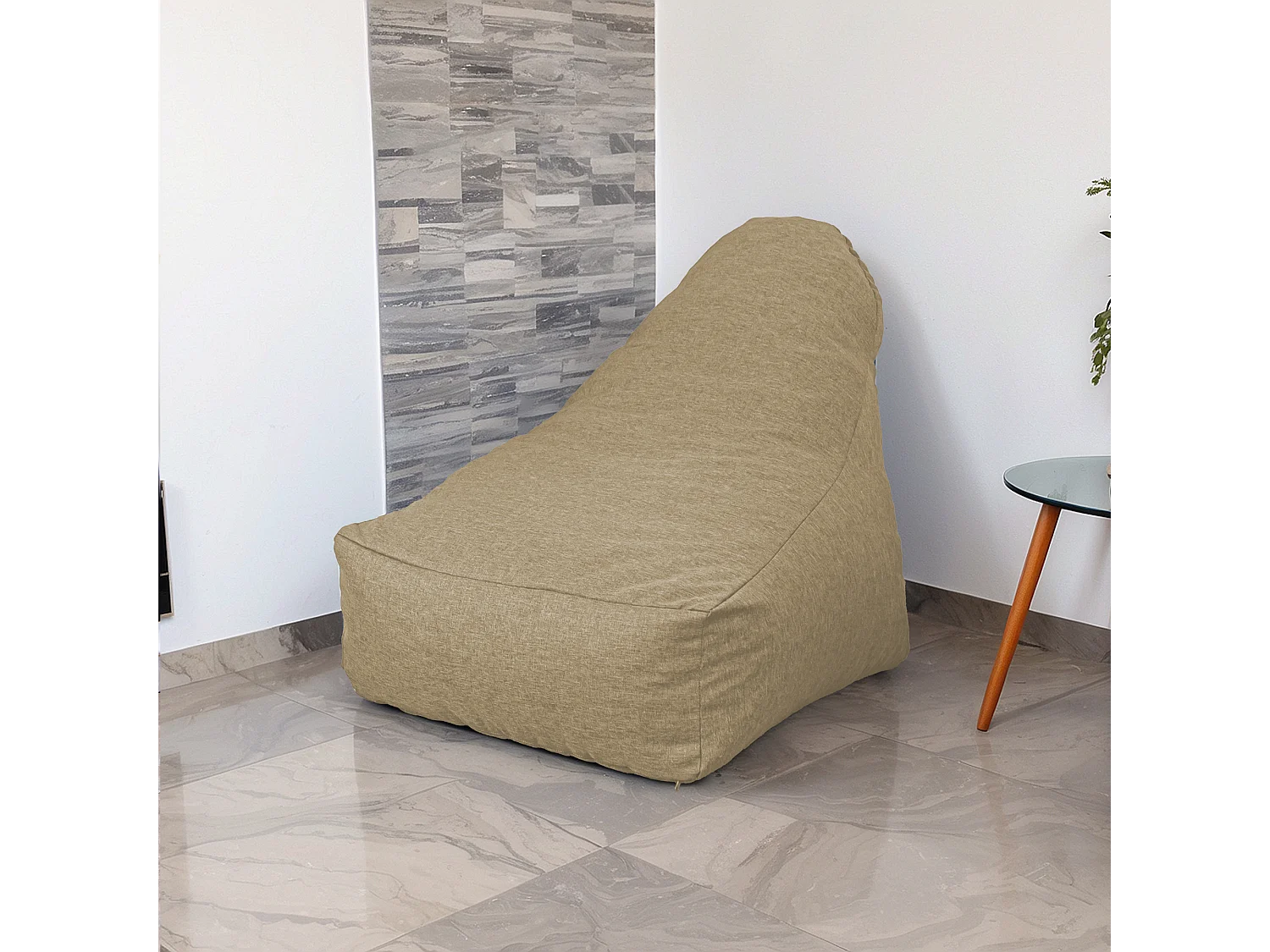 Pouf fauteuil XXL d'intérieur en tissu effet lin - 120x70x90 cm - Beige
