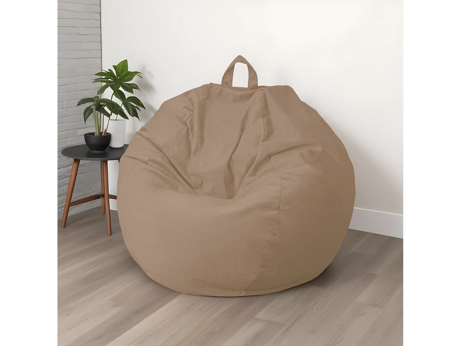 Pouf poire Géant XXL d'intérieur en tissu velours - 120x150 cm - Beige