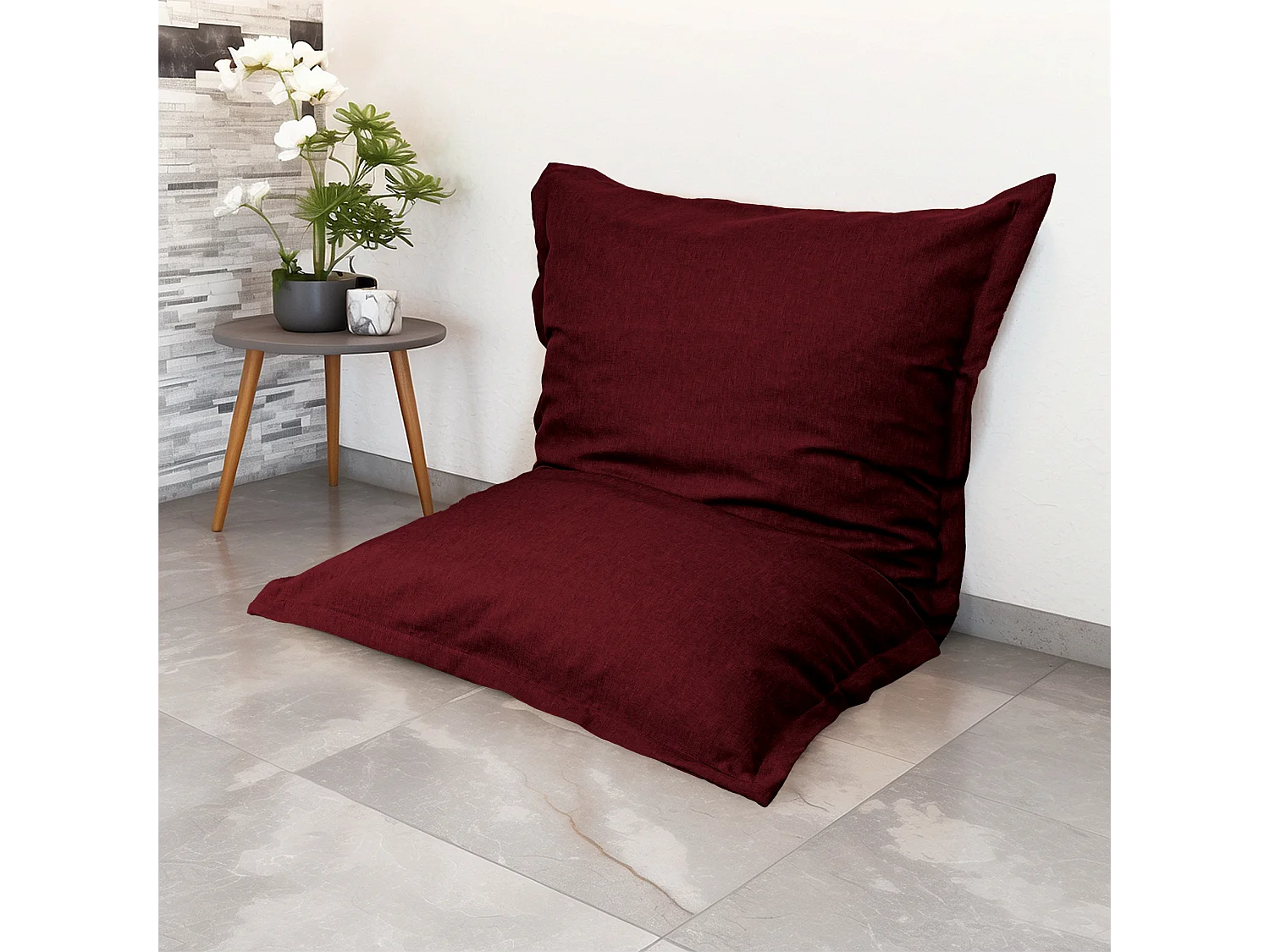 Pouf Intérieur XL - Housse effet Lin - 150x100cm - Prune