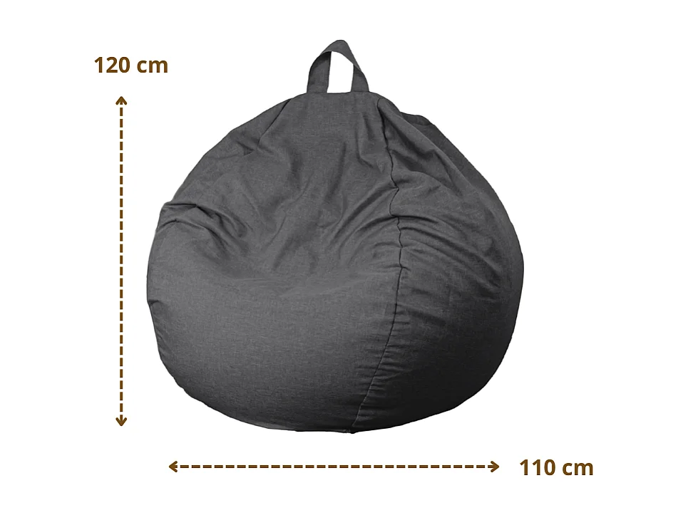 Pouf poire XL d'intérieur en tissu effet lin - 110x120 cm - Gris chiné