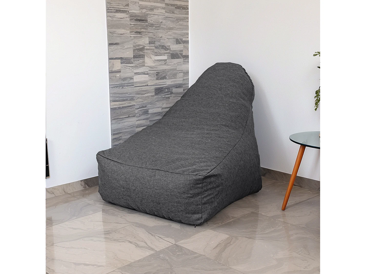 Pouf fauteuil XXL d'intérieur en tissu effet lin - 120x70x90 cm - Gris chiné