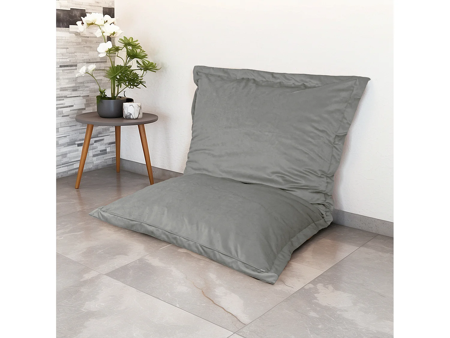 Pouf intérieur XL Housse en velours gris clair 150x100cm