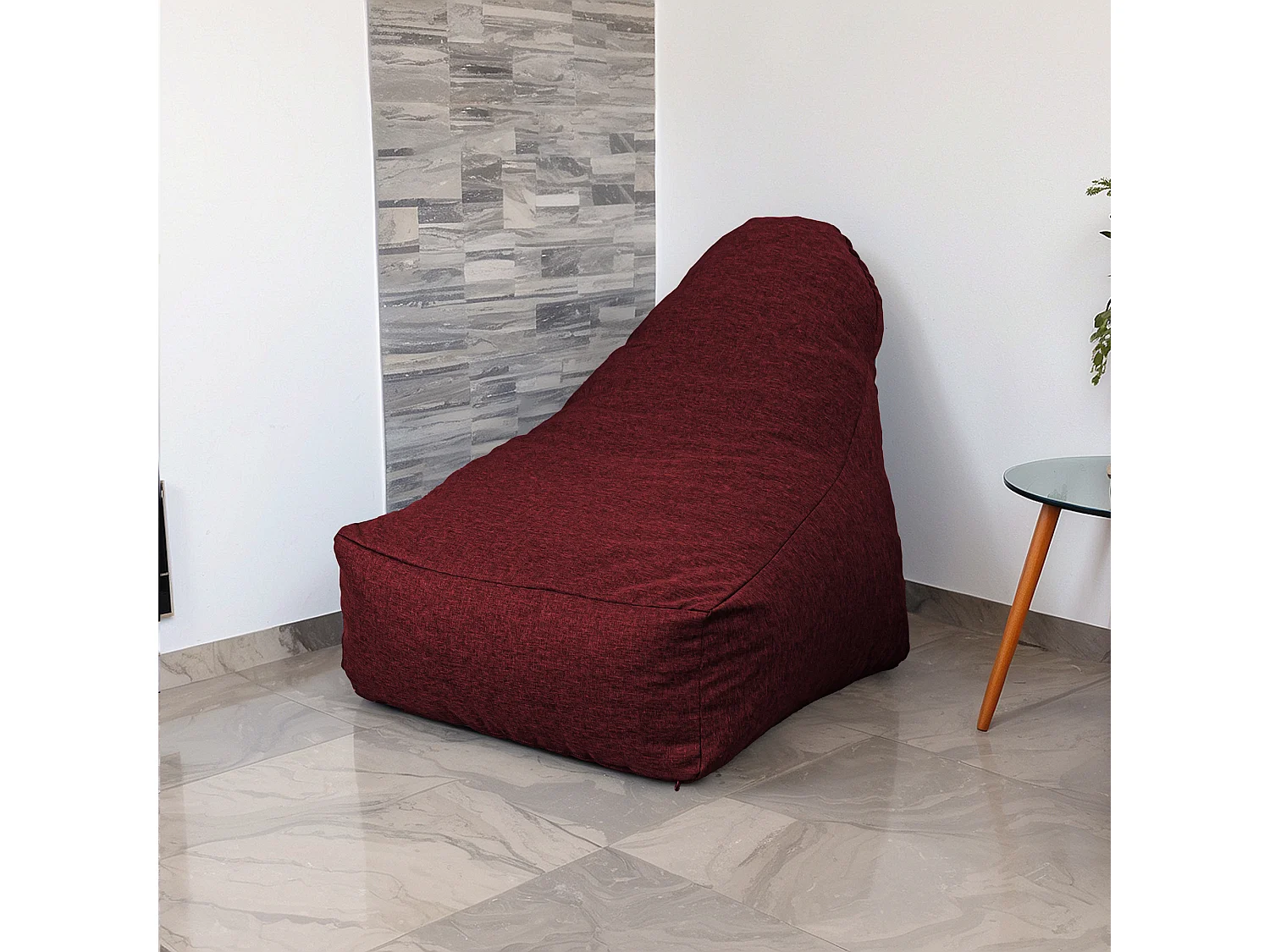 Pouf fauteuil XXL tissu effet lin - 120x70x90 cm - Prune