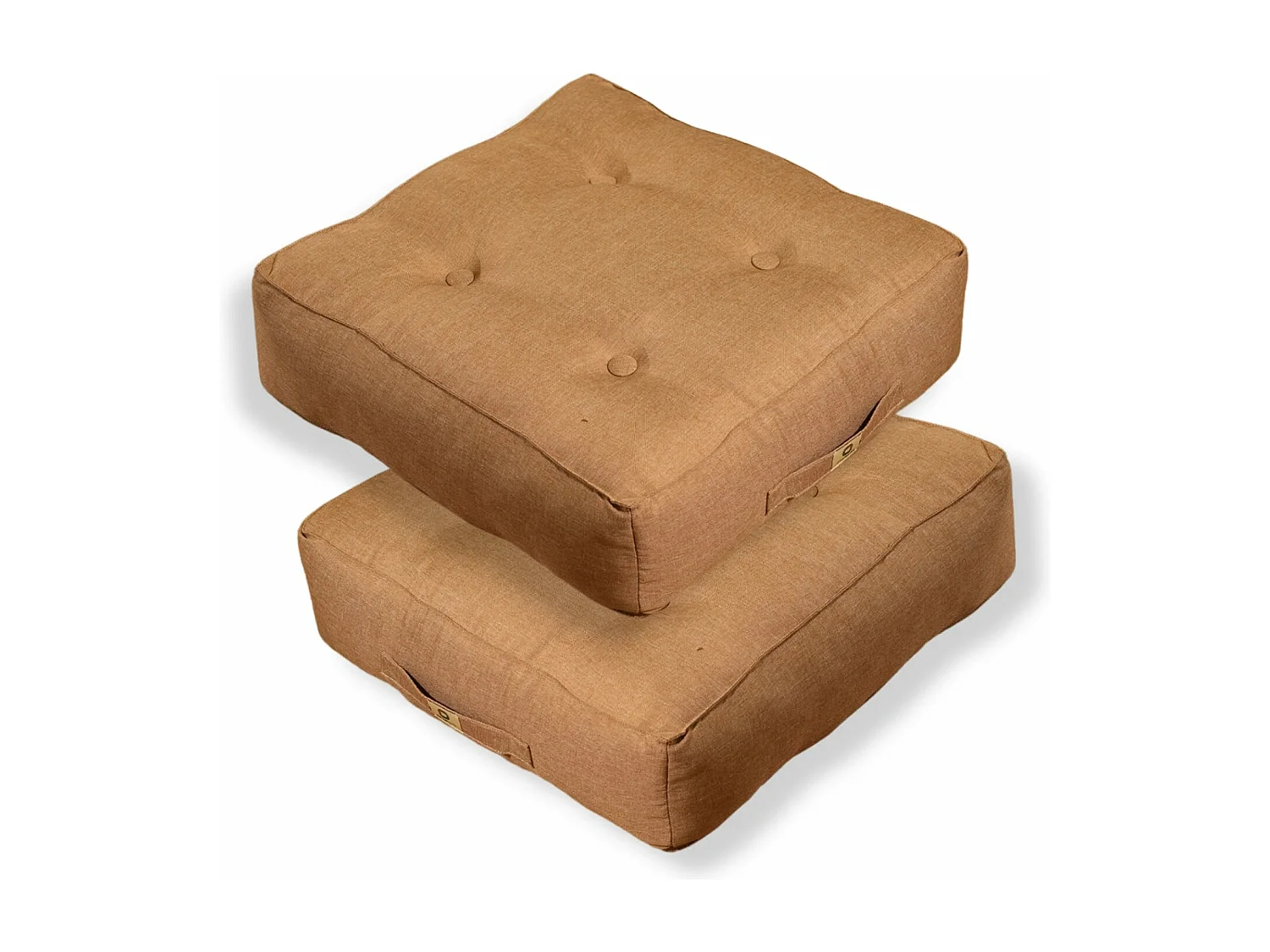 Lot de 2 coussins de sol effet lin 50 x 50 x 18 cm - marron clair