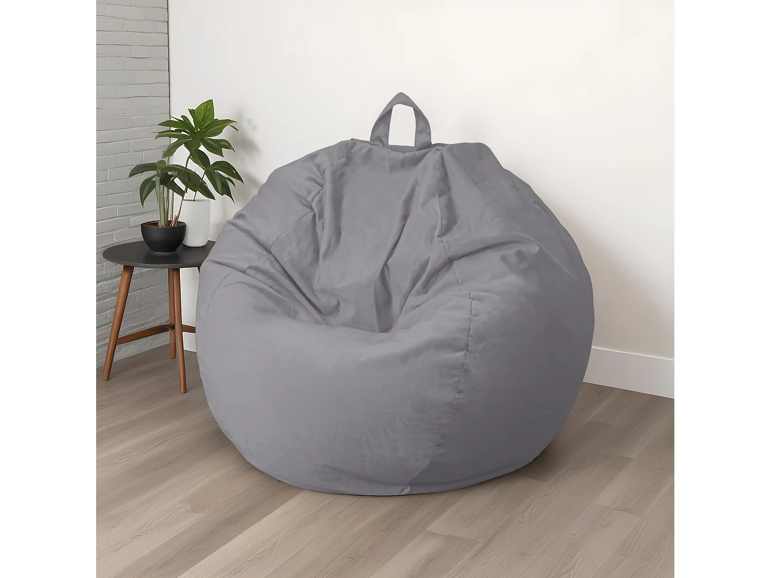 Pouf poire Géant XXL d'intérieur en tissu velours - 120x150 cm - Gris clair