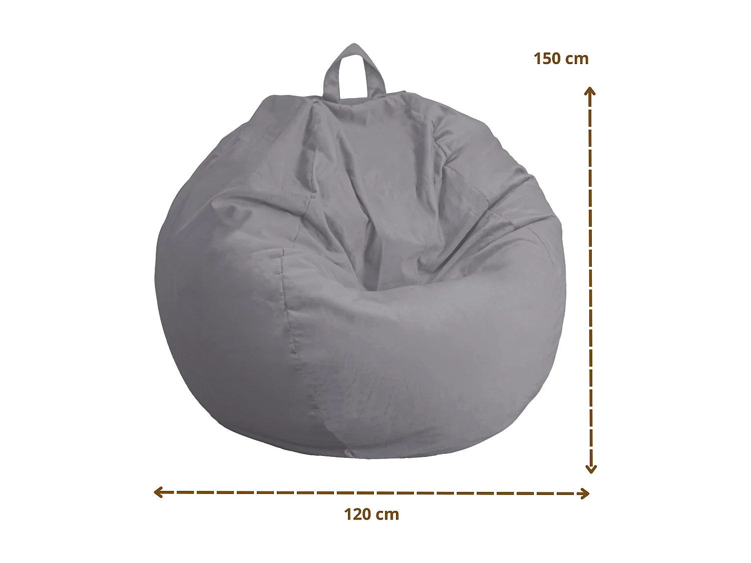 Pouf poire Géant XXL d'intérieur en tissu velours - 120x150 cm - Gris clair
