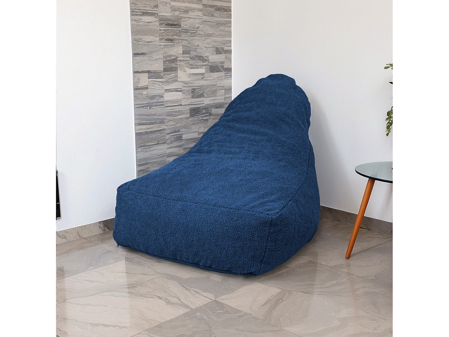 Pouf fauteuil XXL d'intérieur en tissu sherpa - 120x70x90 cm - Bleu pétrole
