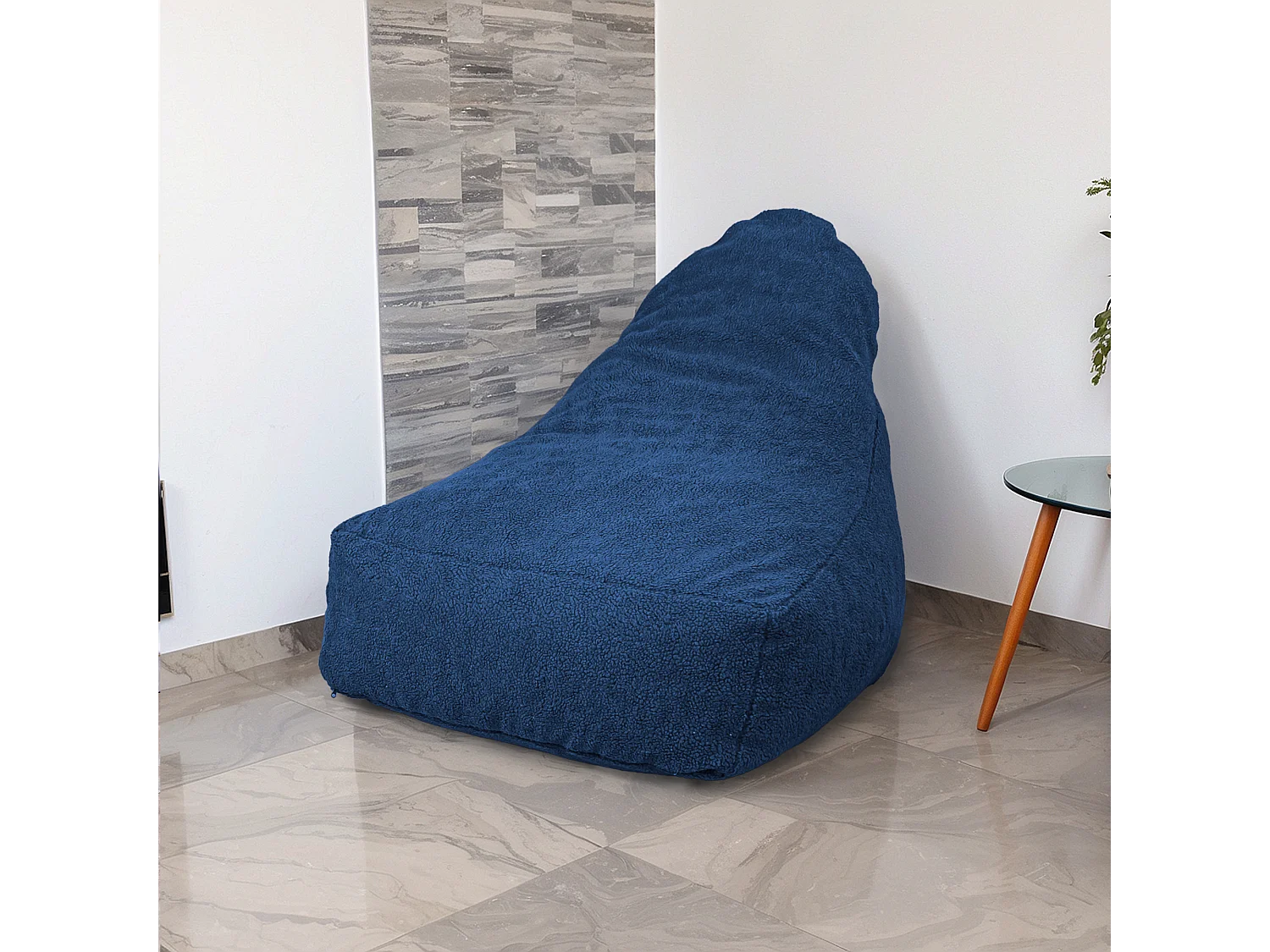 Pouf fauteuil XXL tissu sherpa - 120x70x90 cm - Bleu