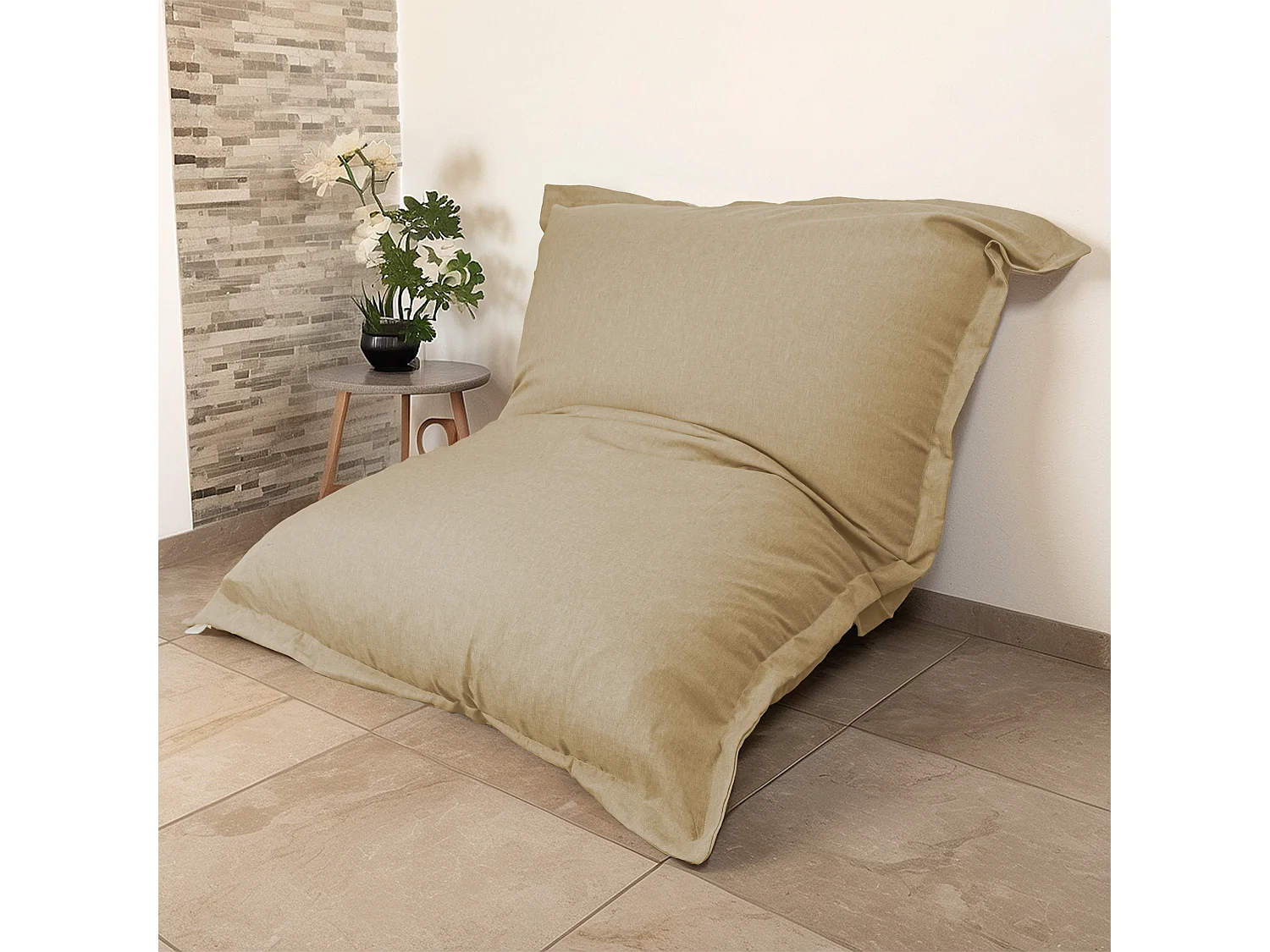 Pouf intérieur XXL Housse effet lin beige 190x155cm