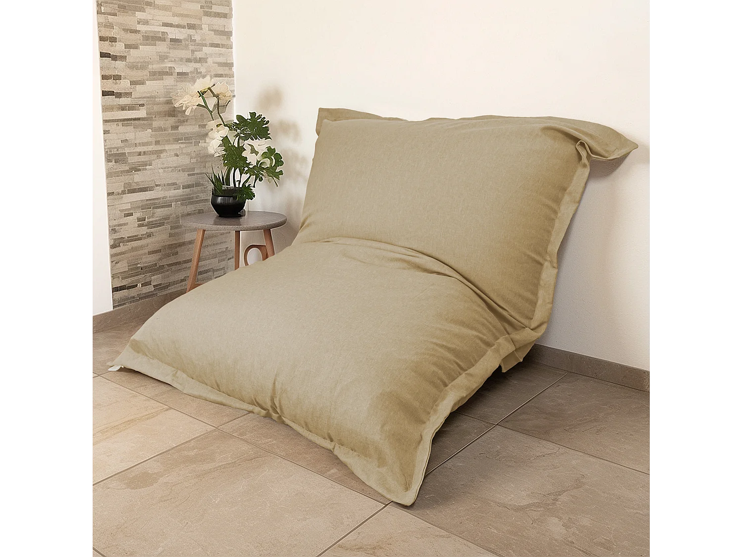 Pouf Intérieur XXL - Housse effet Lin - 190x155cm - Beige