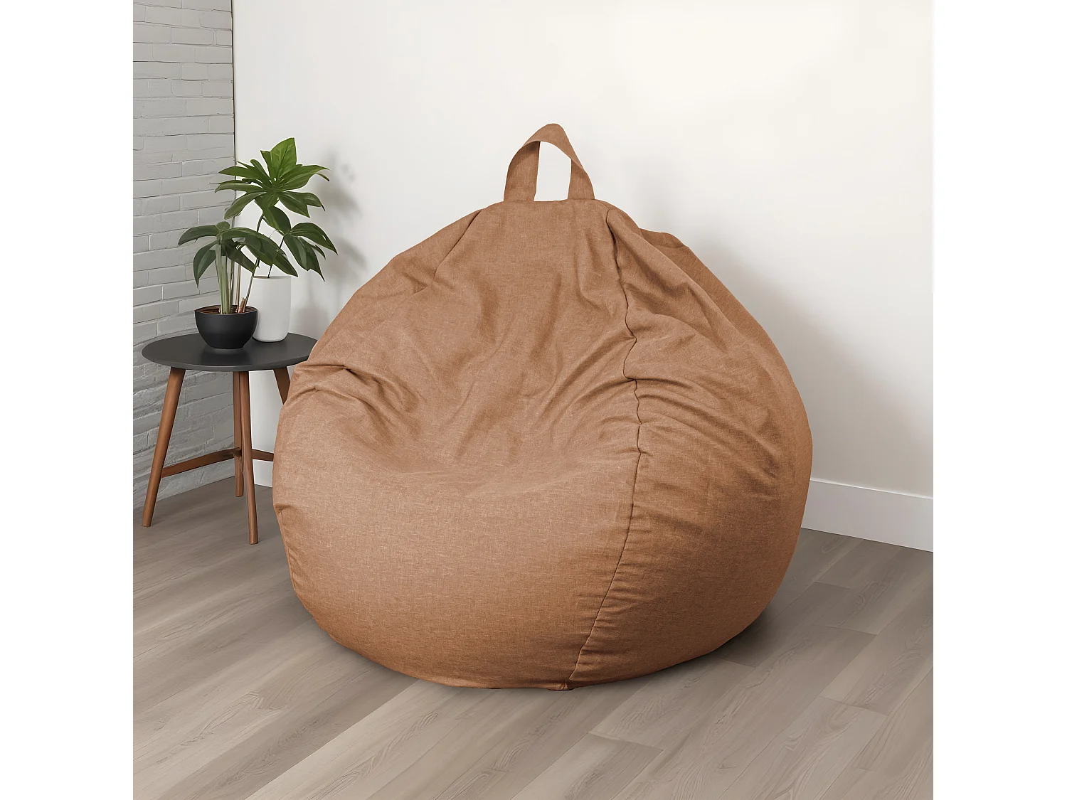 Pouf poire Géant XXL d'intérieur en tissu effet lin - 120x150 cm - Marron clair