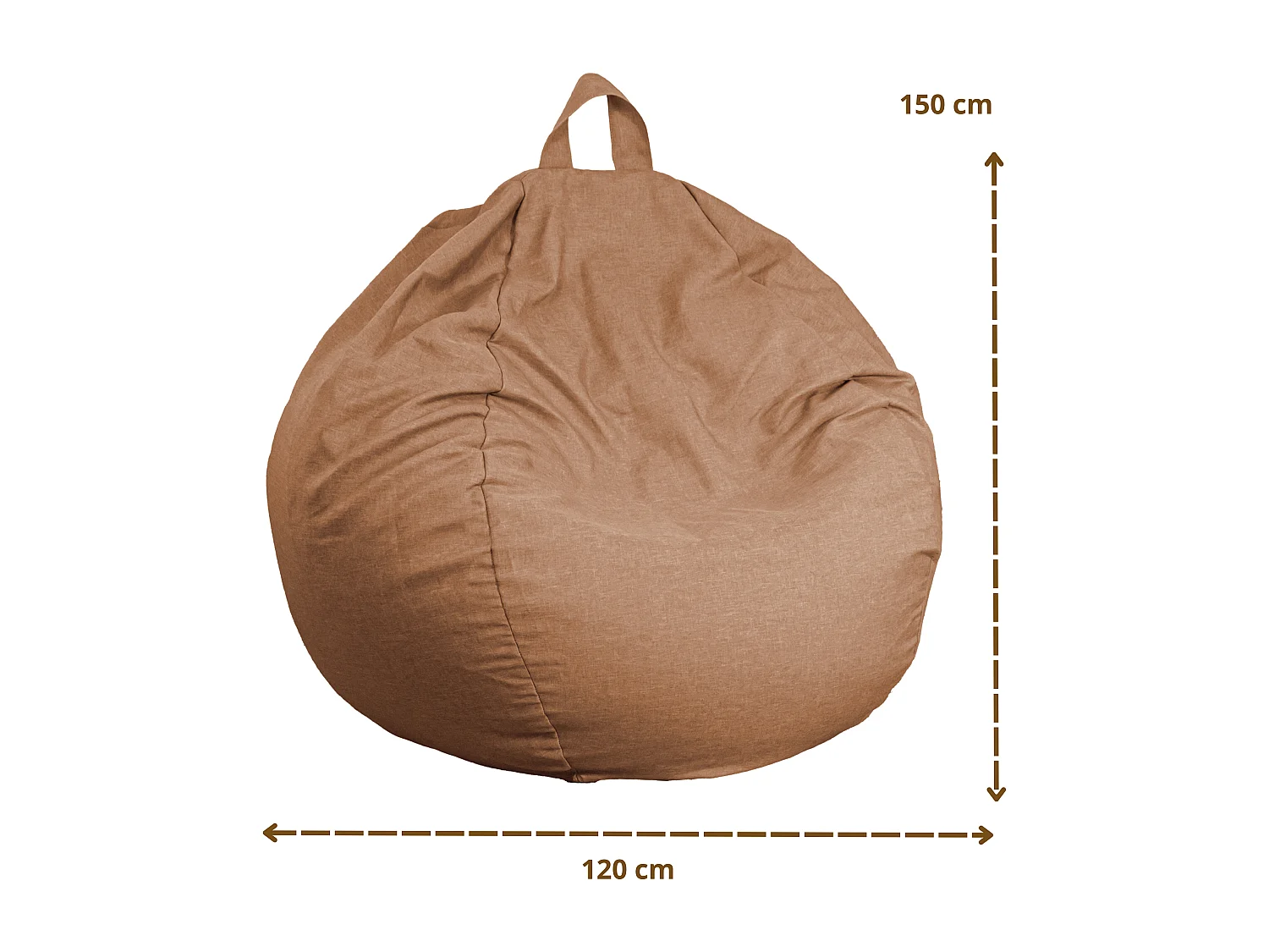 Pouf poire Géant XXL d'intérieur en tissu effet lin - 120x150 cm - Marron clair