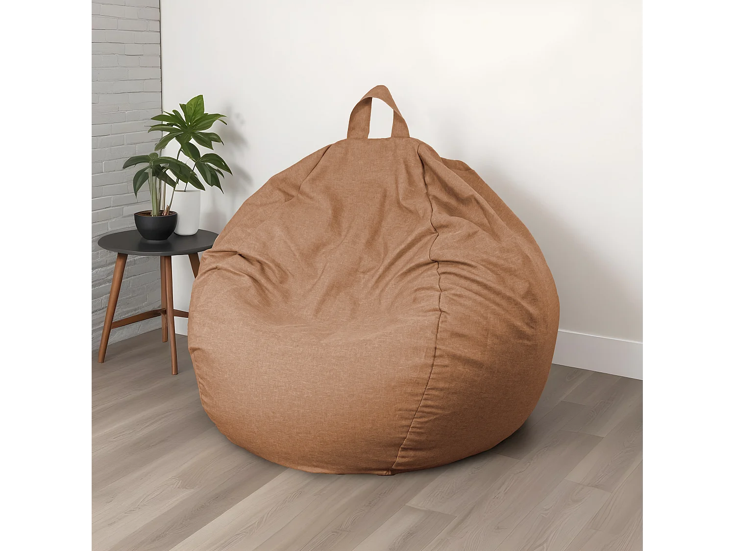 Pouf Poire Géant XXL  tissu effet lin - 120x150 cm - Marron