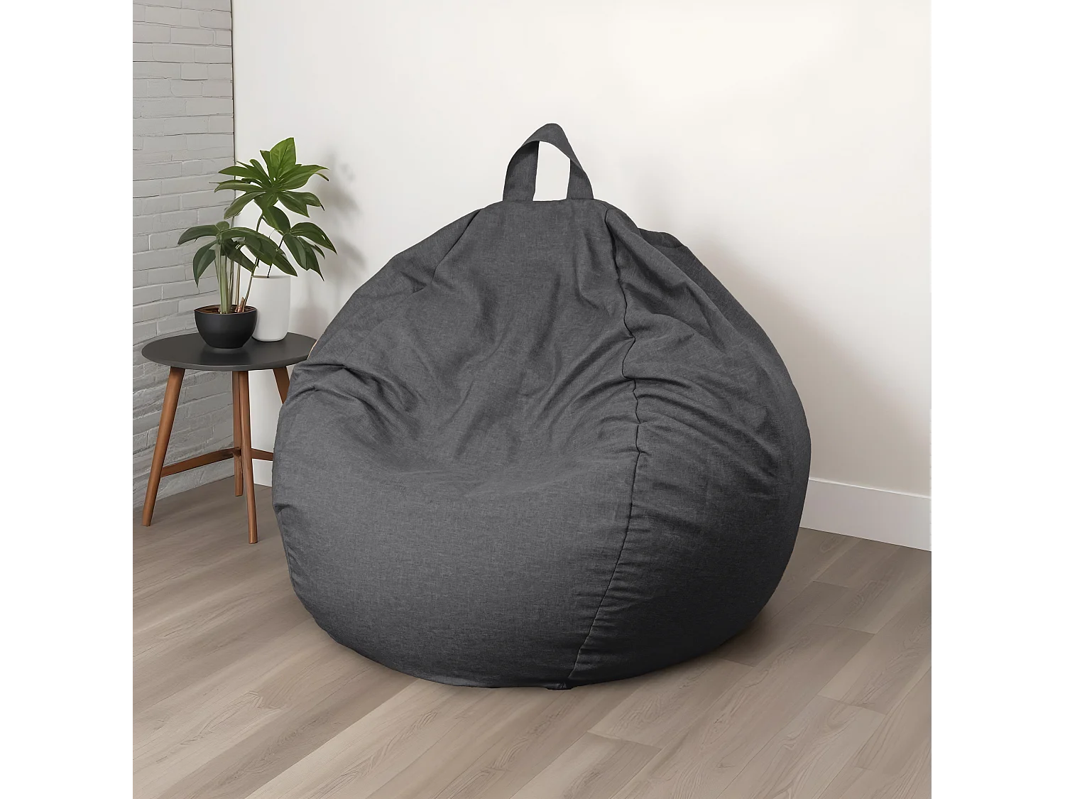 Pouf Poire Géant XXL  tissu effet lin - 120x150 cm - Gris