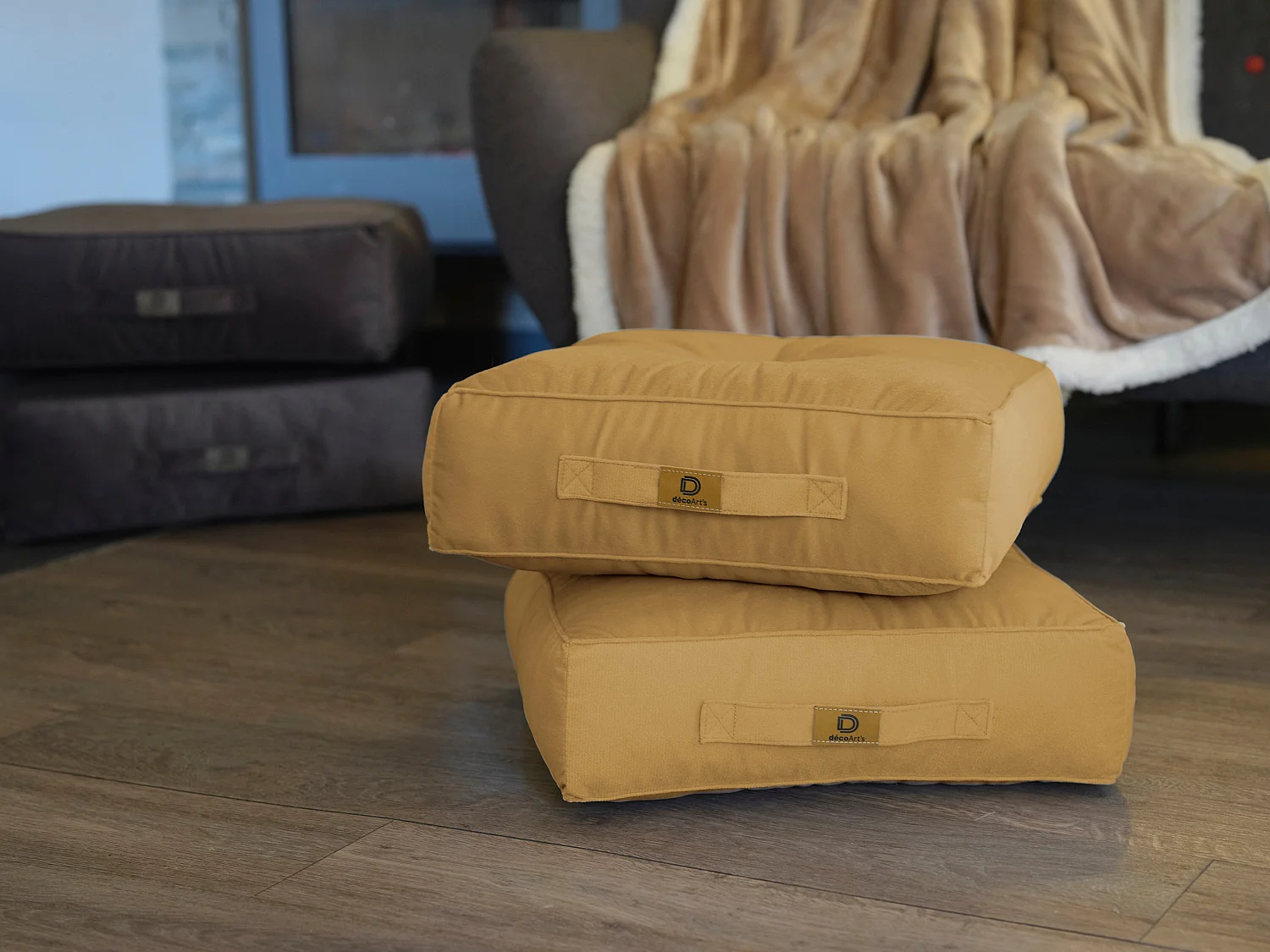 Lot de 2 coussins de sol en velours 40 x 40 x 14 cm lot de 2 - beige