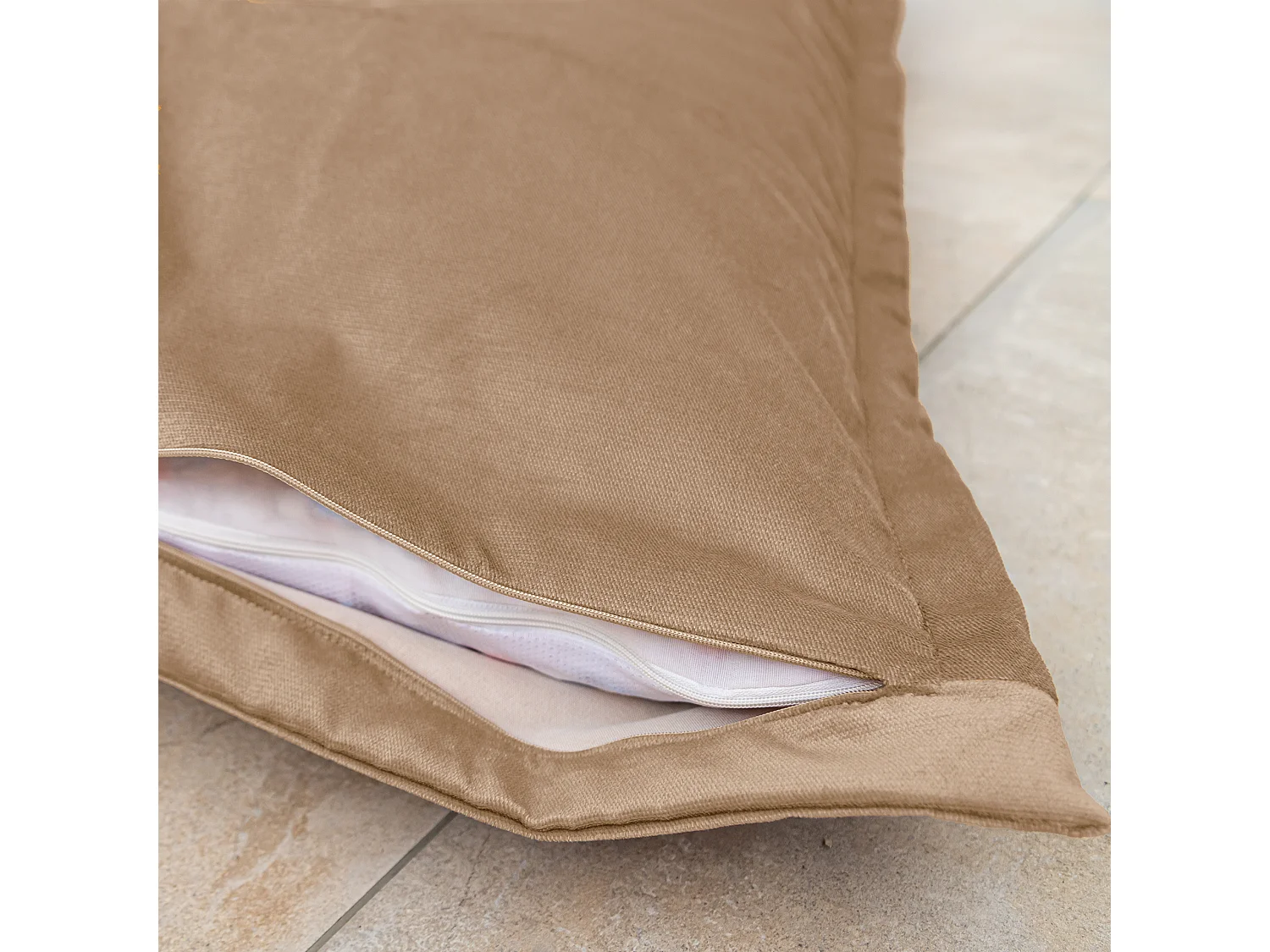 Pouf Intérieur XL - Housse Velours - 150x100cm  - Beige