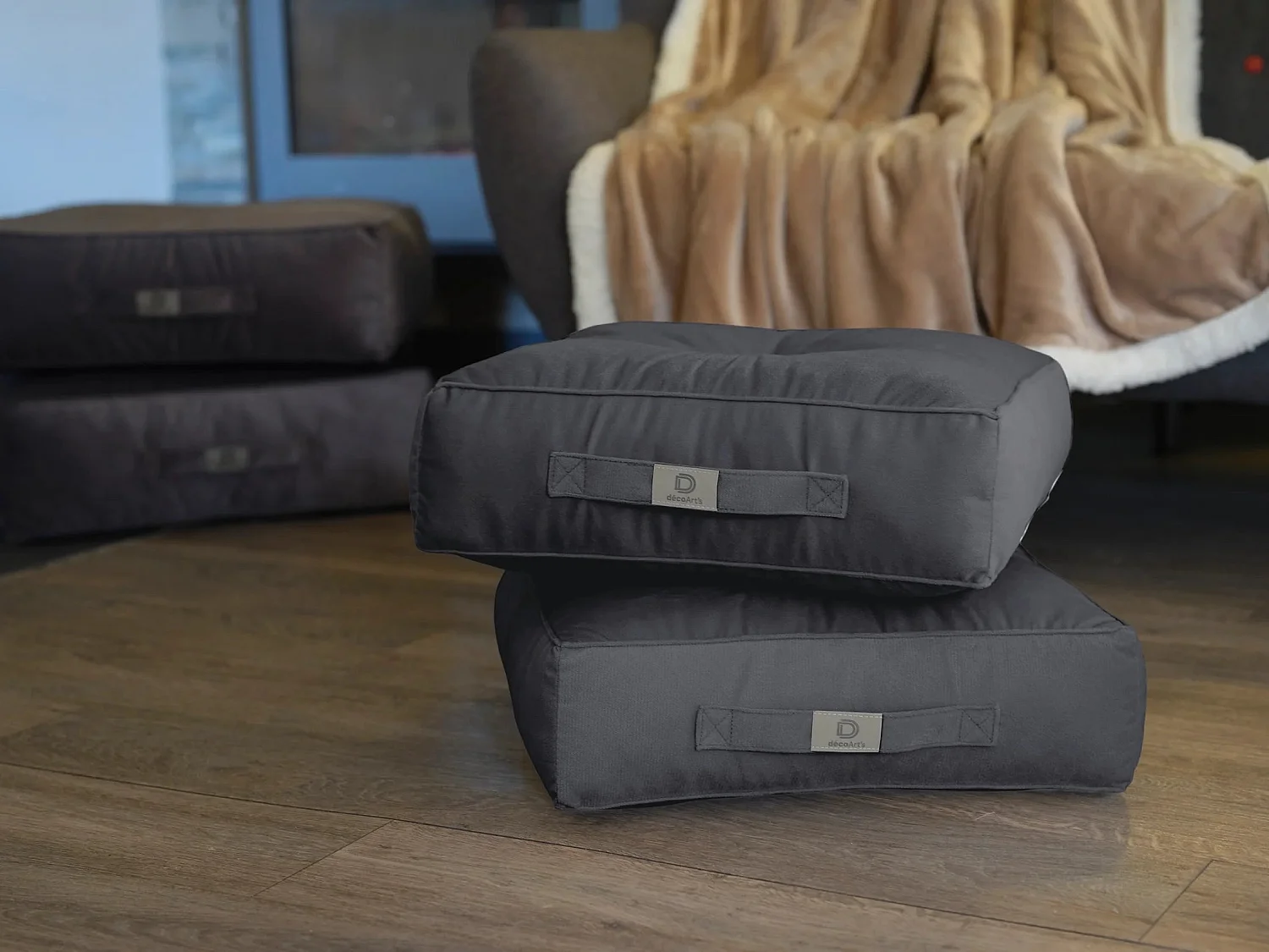 Lot de 2 coussins de sol en velours 54 x 54 x 18 cm lot de 2 - gris foncé