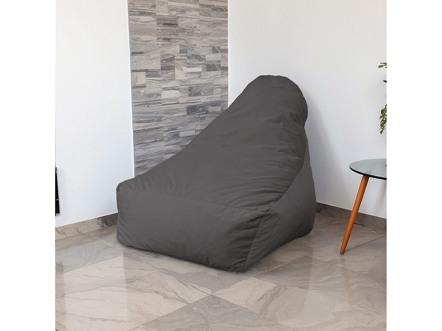 Pouf fauteuil XXL d'intérieur en tissu velours - 120x70x90 cm - Gris foncé