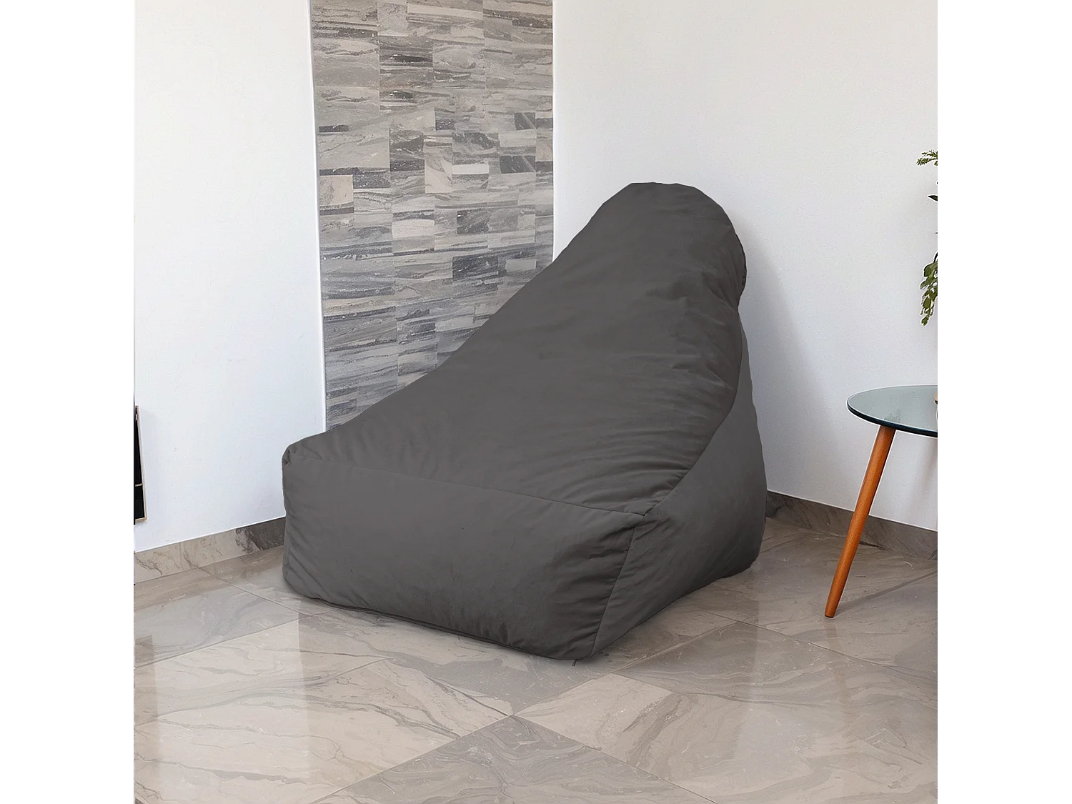 Pouf fauteuil XXL d'intérieur en tissu velours - 120x70x90 cm - Gris foncé