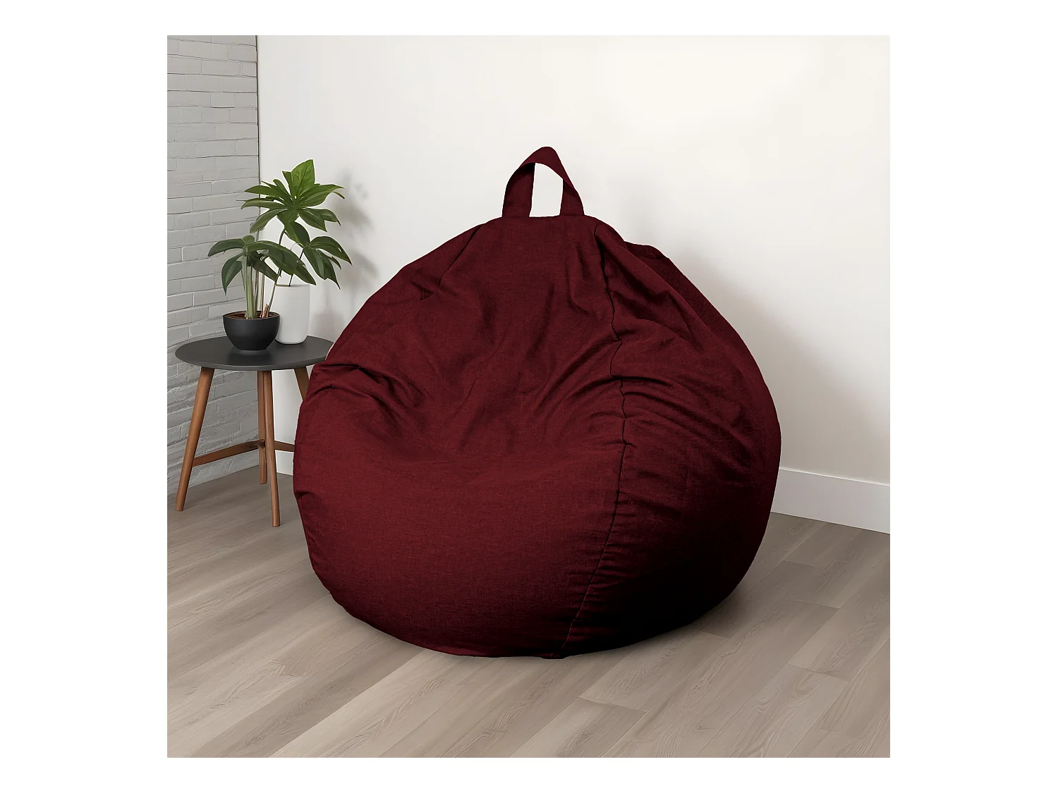 Pouf poire Géant XXL d'intérieur en tissu effet lin - 120x150 cm - Prune