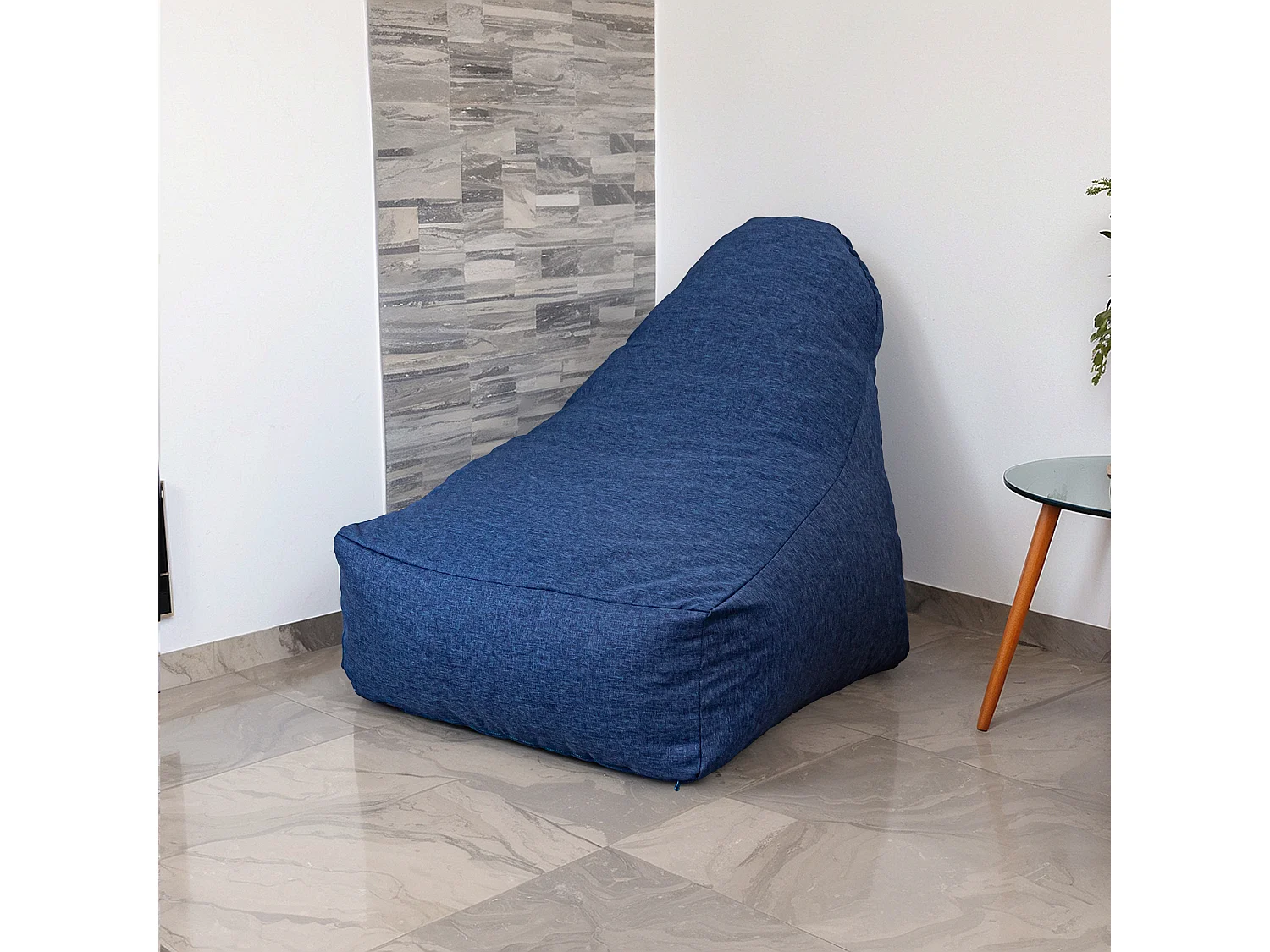 Pouf fauteuil XXL d'intérieur en tissu effet lin - 120x70x90 cm - Bleu indigo