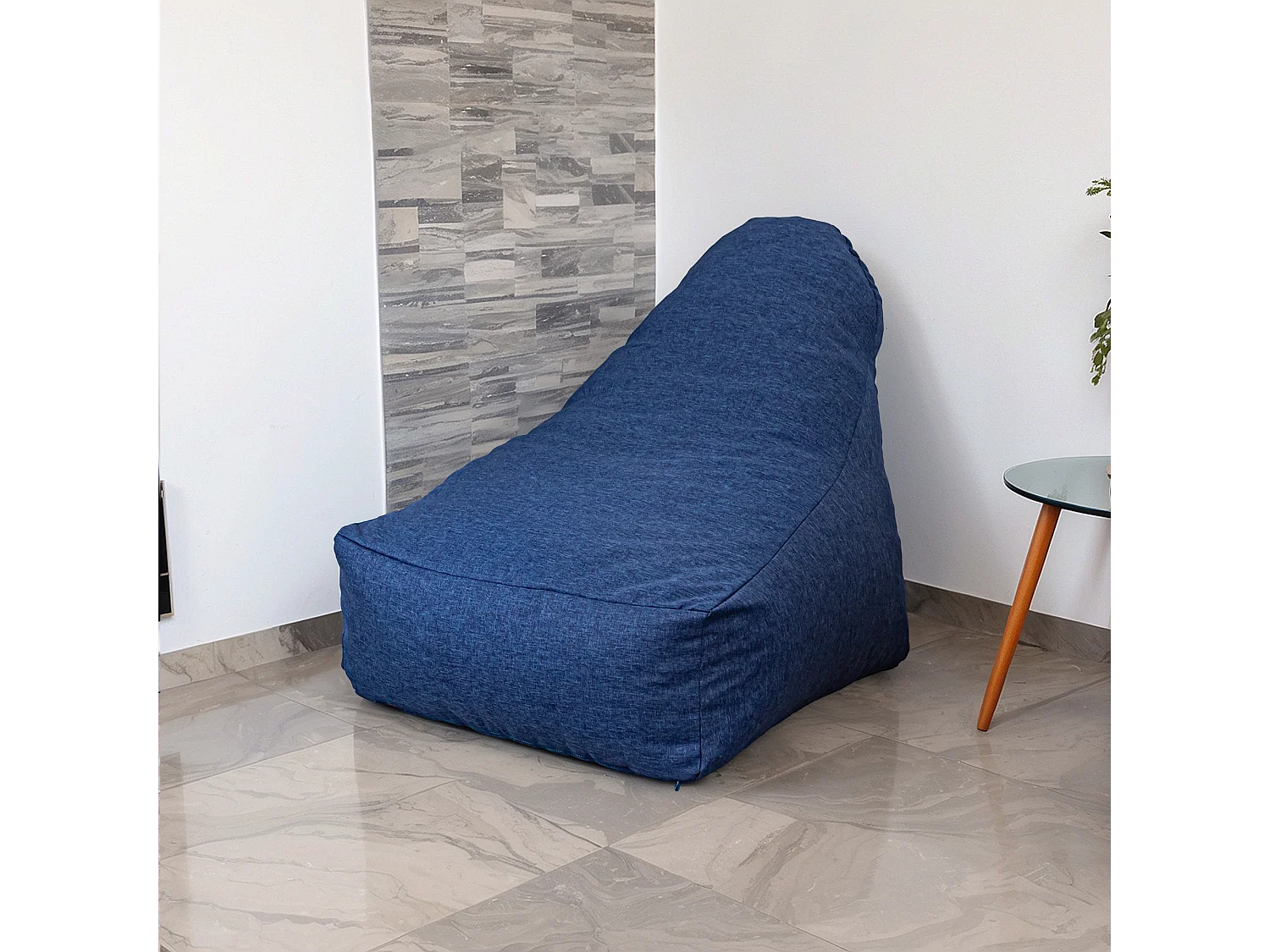 Pouf fauteuil XXL tissu effet lin - 120x70x90 cm - Bleu