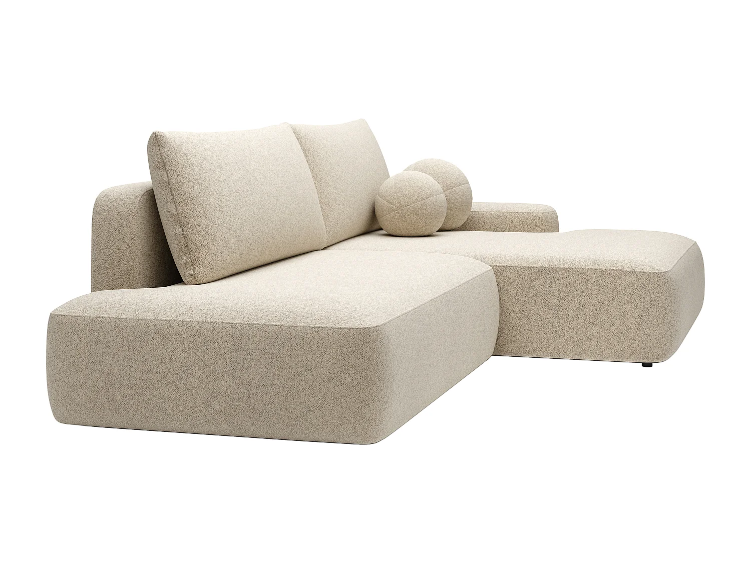 Sofá rinconera derecha abierto de tela texturizada beige DAVISO