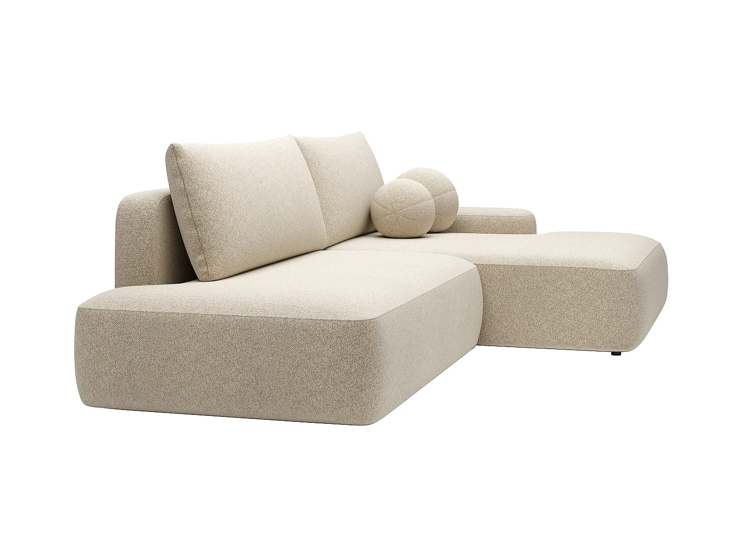 Slaapbank met open hoek rechts van beige stof met textuur DAVISO