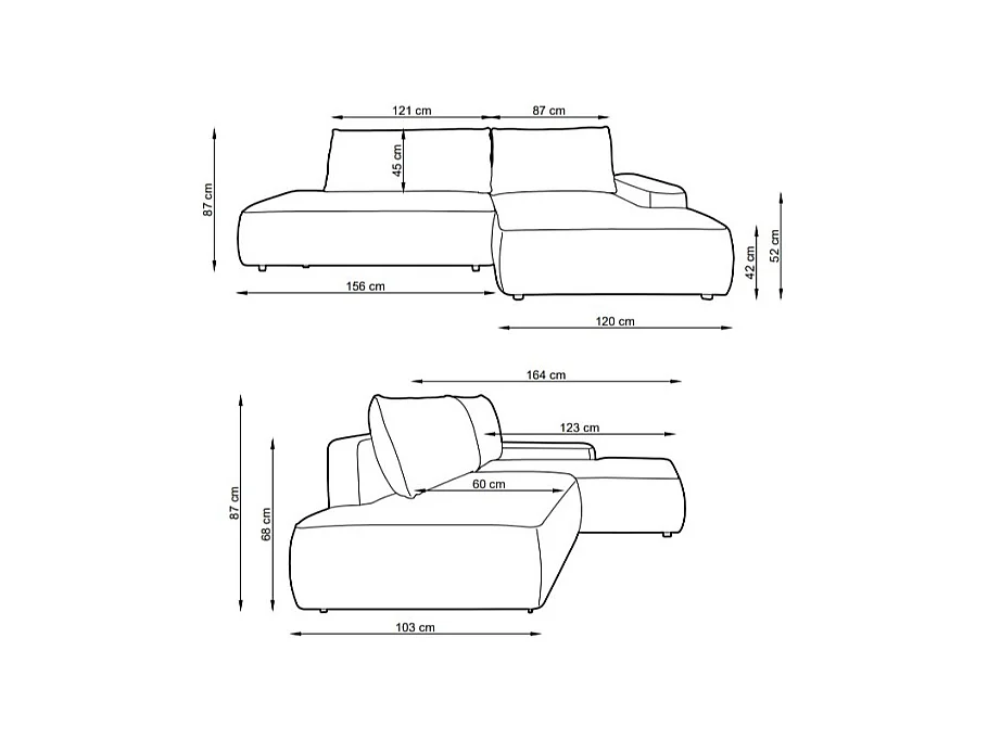 Slaapbank met open hoek rechts van beige stof met textuur DAVISO