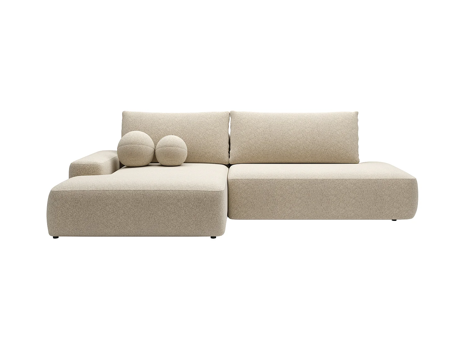 Slaapbank met open hoek links van beige stof met textuur DAVISO