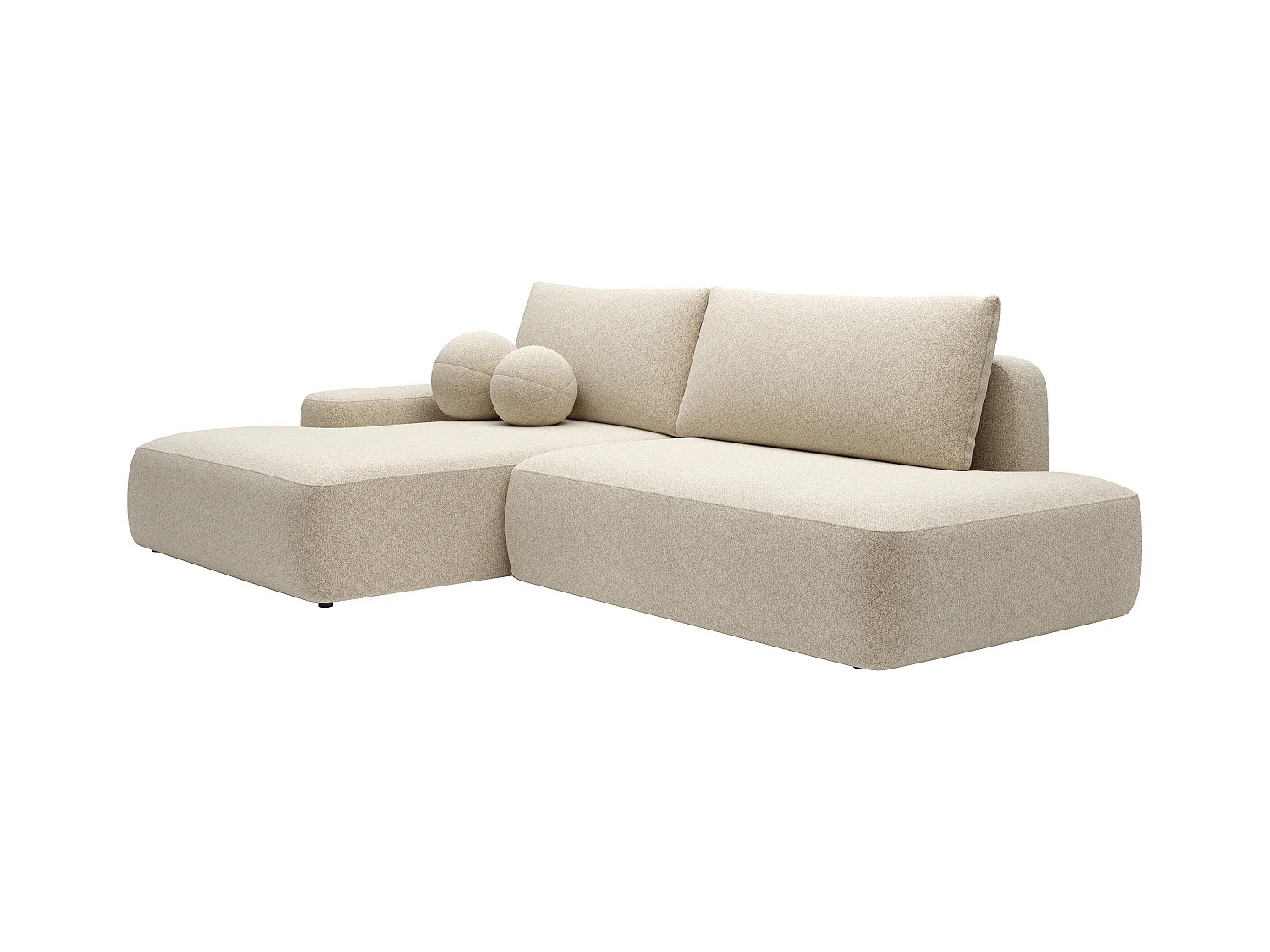 Slaapbank met open hoek links van beige stof met textuur DAVISO