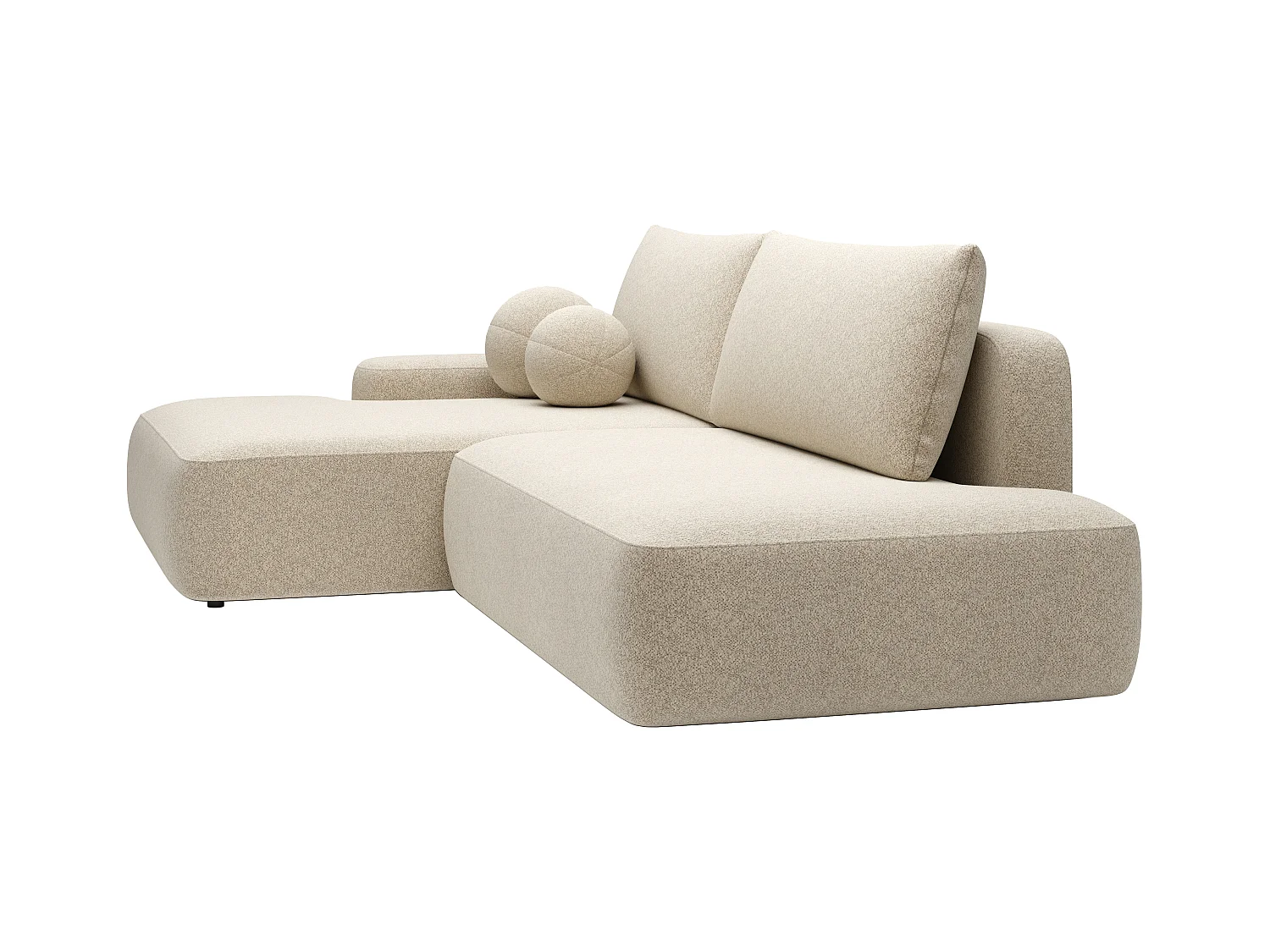 Slaapbank met open hoek links van beige stof met textuur DAVISO