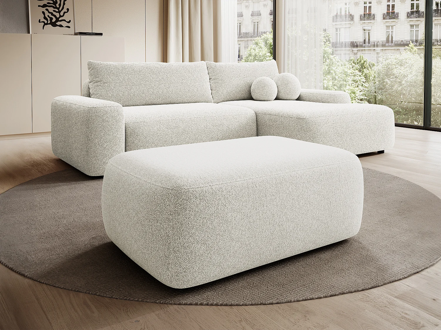 Pouf en tissu texturé crème DAVISO