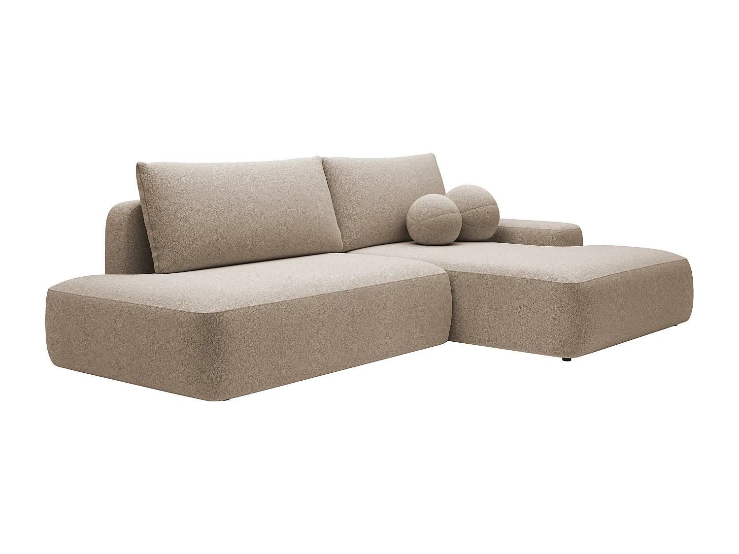 Canapé d'angle droit ouvert convertible en tissu chiné taupe DAVISO