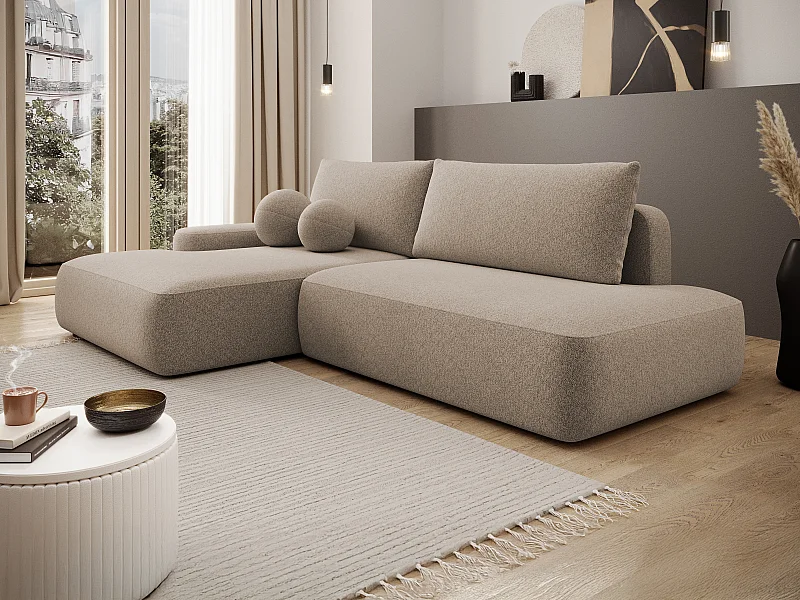 Ecksofa mit Schlaffunktion - Ecke links - einseitige Armlehne - Strukturstoff - Taupe - DAVISO
