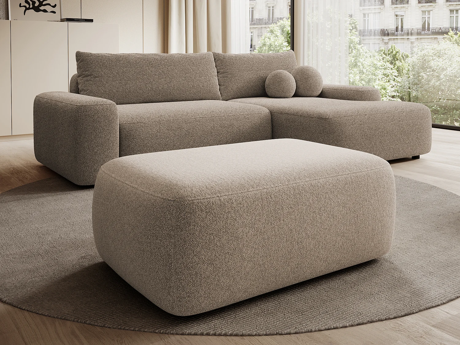 Pouf en tissu texturé taupe DAVISO