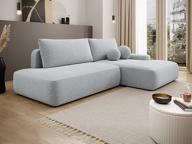 Canapé d'angle droit ouvert convertible en tissu chiné gris clair DAVISO