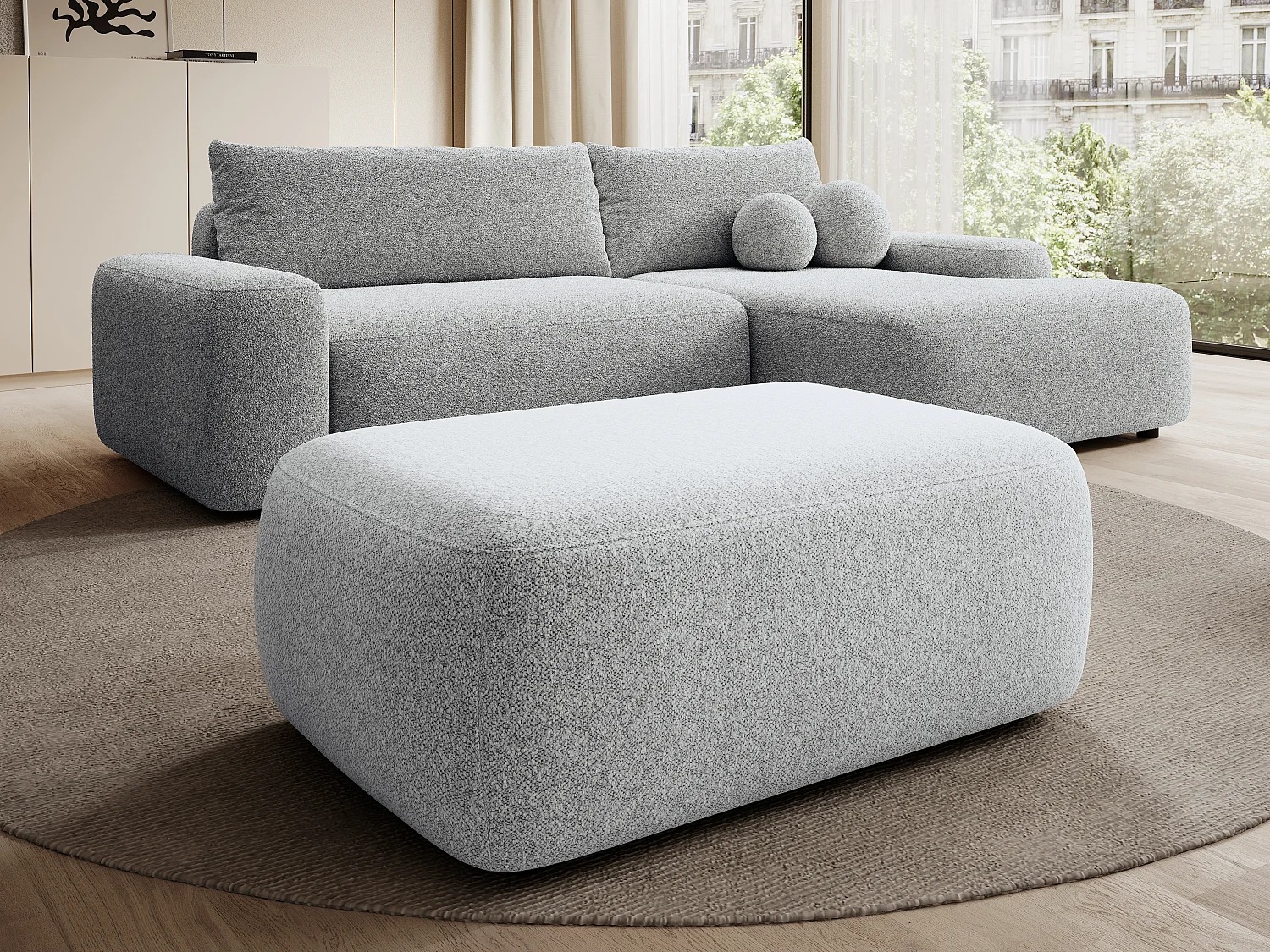 Pouf en tissu texturé gris clair DAVISO