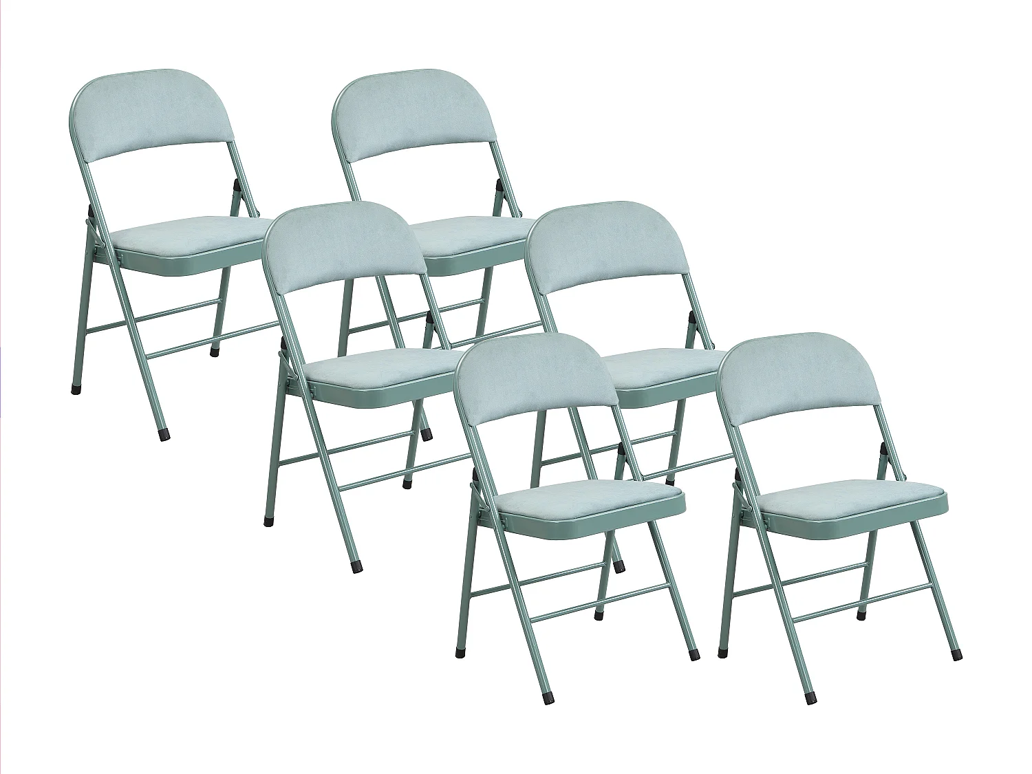 Lot de 6 chaises pliantes en velours et métal - Vert amande - ORTENSIA