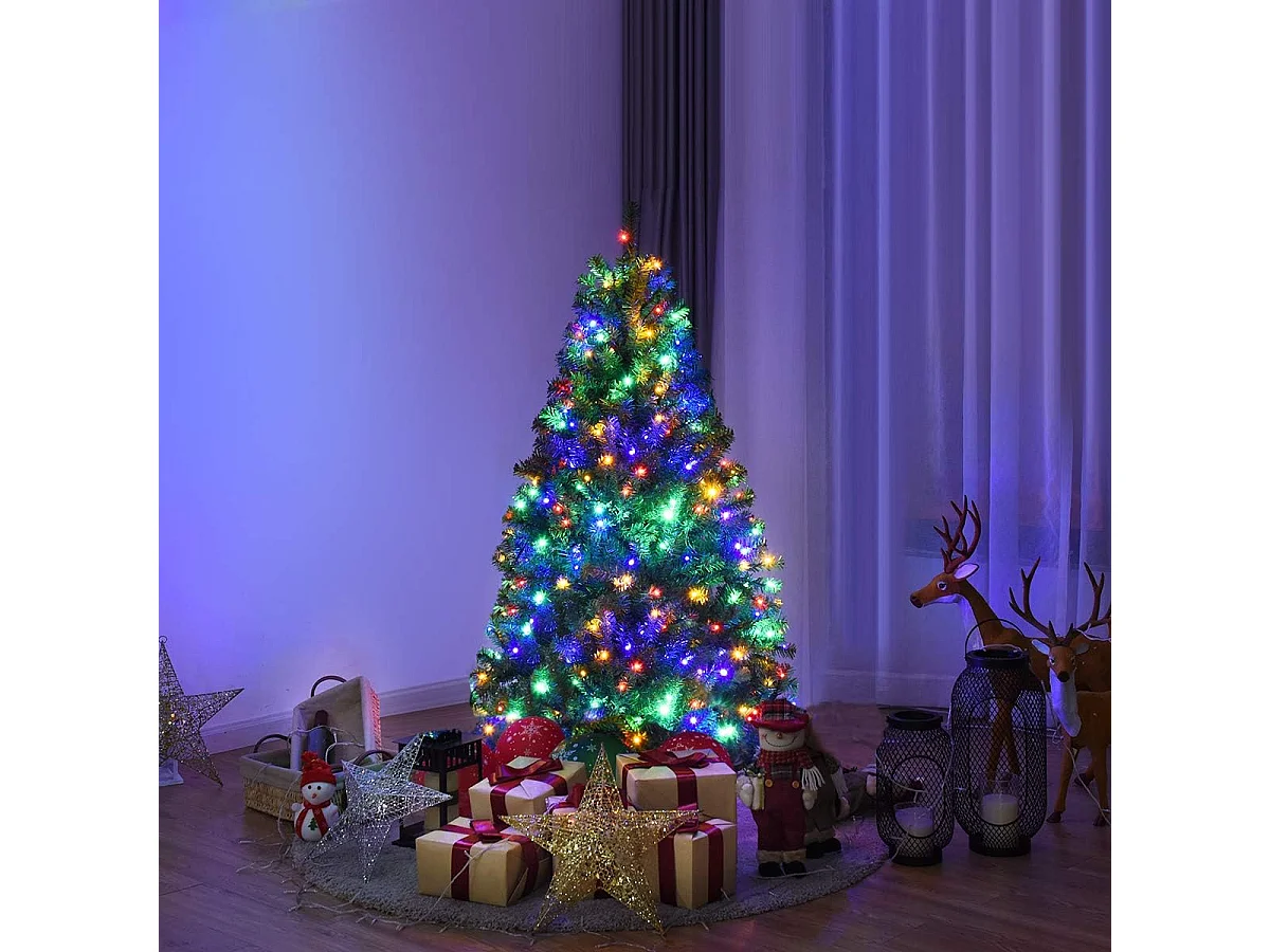 Sapin de Noël, Arbre de Noël Artificiel avec Lumières LED Multicolore à 11 Modes et Pied en Métal, Décoration de Noël en Matériau PVC pour Maison, Magasin, 120-210 CM, Vert (180CM)