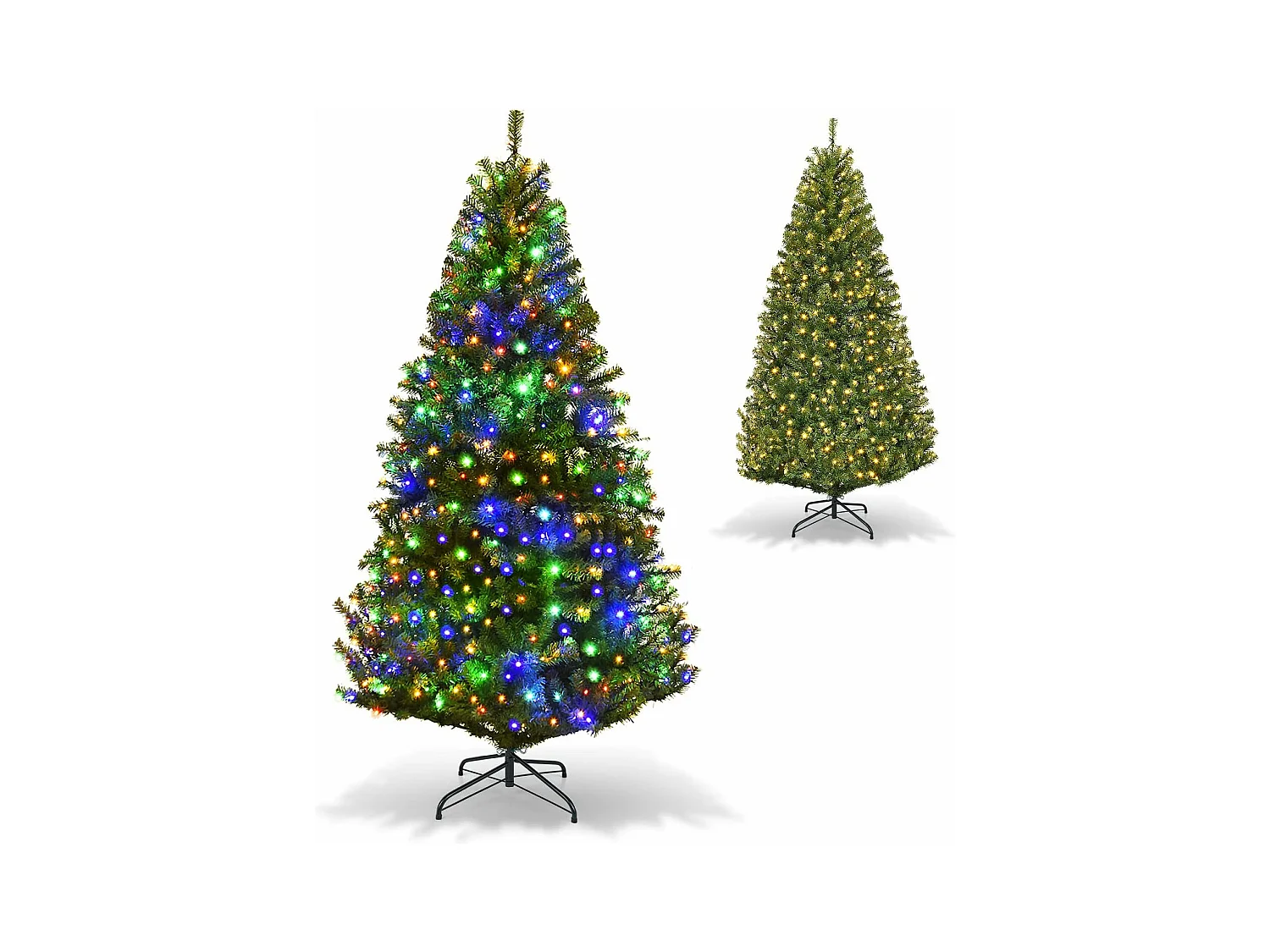 Sapin de Noël, Arbre de Noël Artificiel avec Lumières LED Multicolore à 11 Modes et Pied en Métal, Décoration de Noël en Matériau PVC pour Maison, Magasin, 120-210 CM, Vert (180CM)