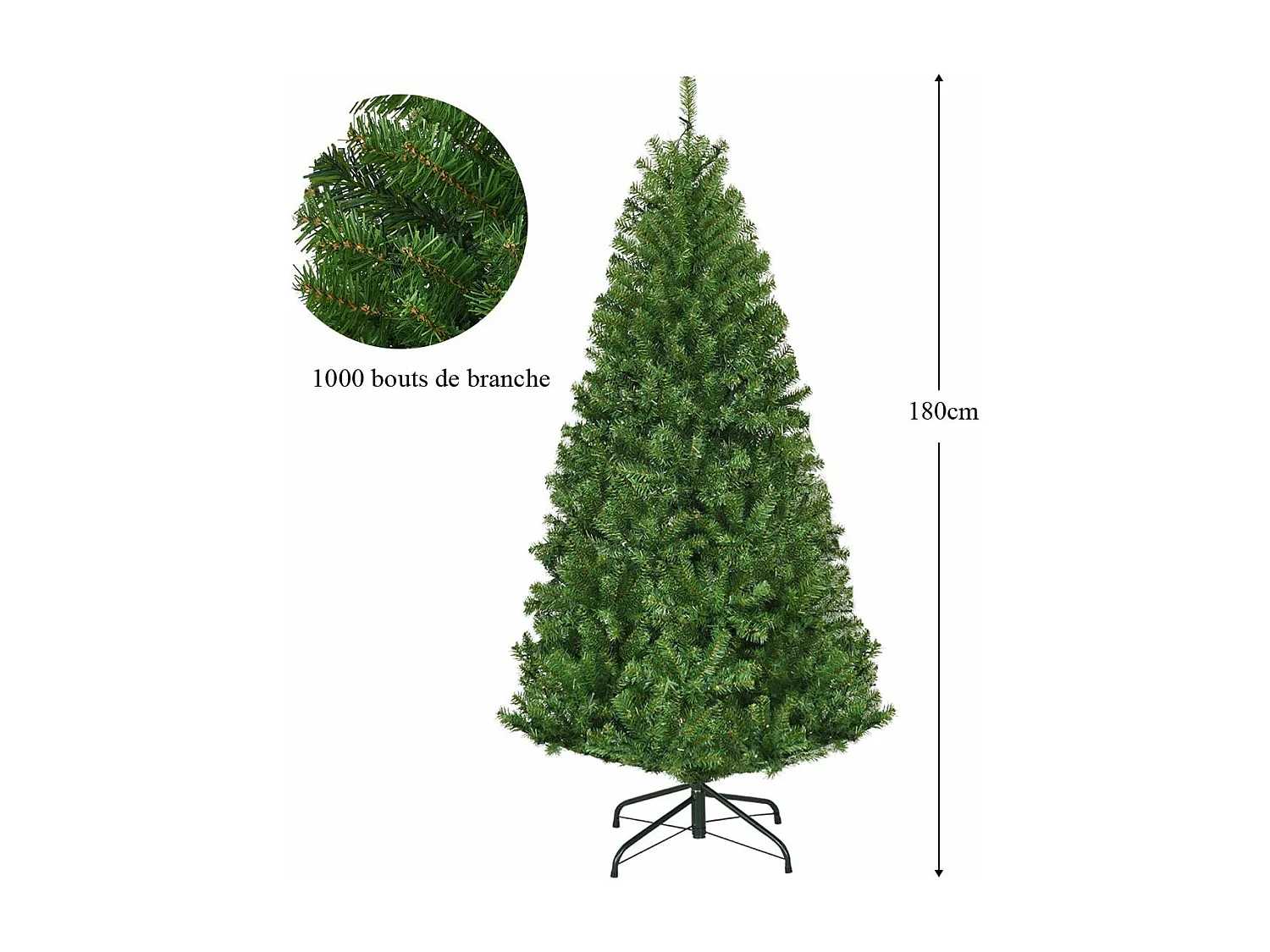 Sapin de Noël, Arbre de Noël Artificiel avec Lumières LED Multicolore à 11 Modes et Pied en Métal, Décoration de Noël en Matériau PVC pour Maison, Magasin, 120-210 CM, Vert (180CM)