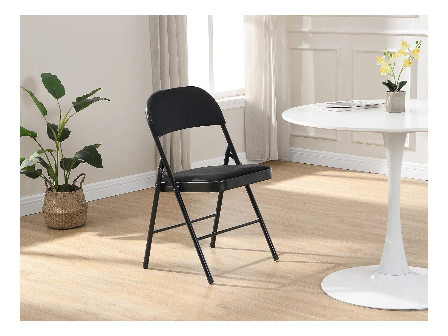Lot de 6 chaises pliantes en velours et métal - Noir - ORTENSIA