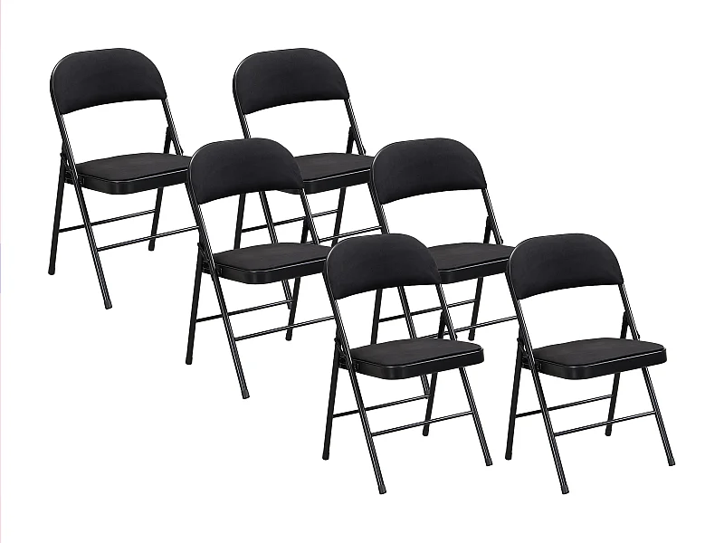 Lot de 6 chaises pliantes en velours et métal - Noir - ORTENSIA