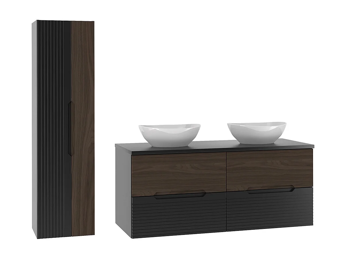 Ensemble meuble double vasque 120cm et colonne Sylla Noir et bois