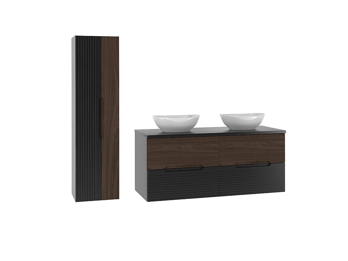 Sylla 120cm double vanity unit and pedestal set Black and wood