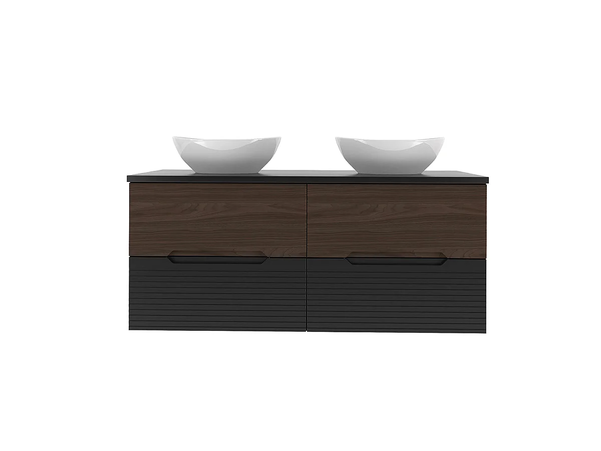 Sylla 120cm double vanity unit and pedestal set Black and wood