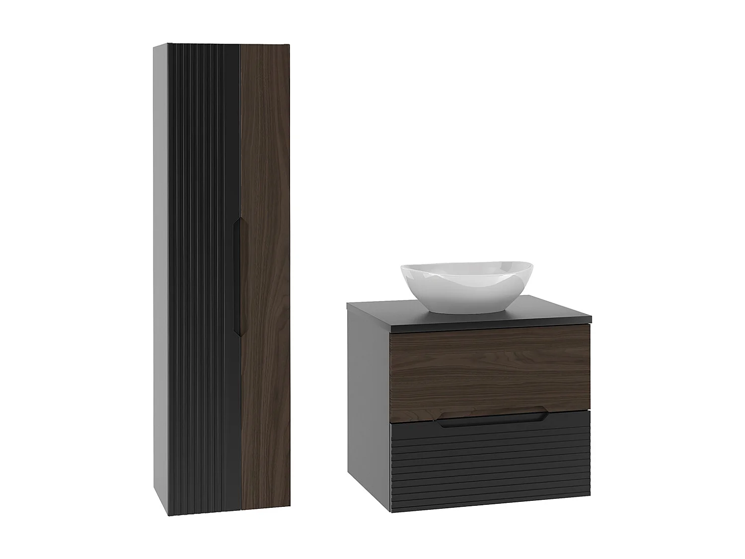 Set di mobili da bagno con lavabo Sylla nero e marrone 60cm